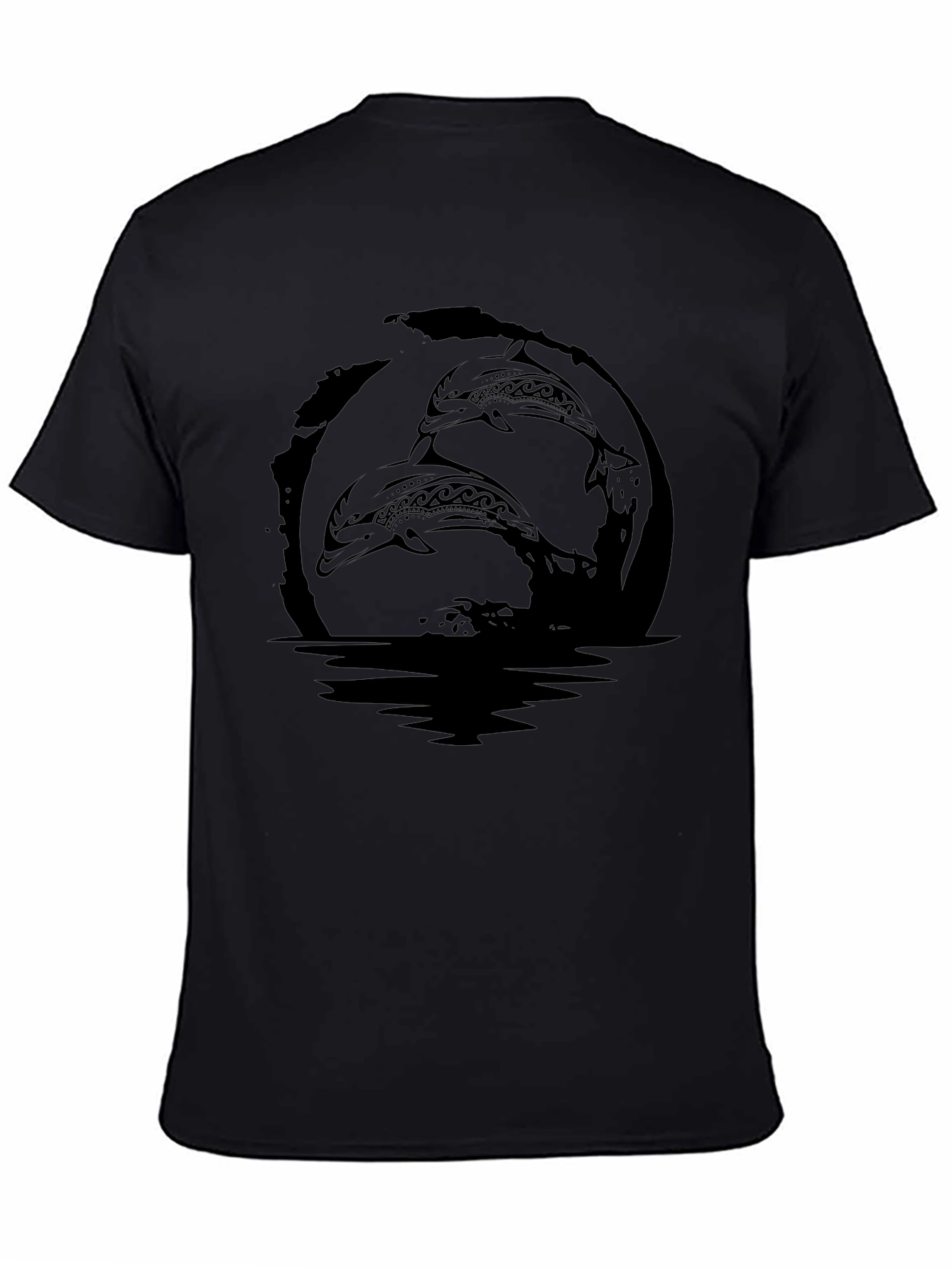 Tribal Dolphin Graphic Black T-Shirt