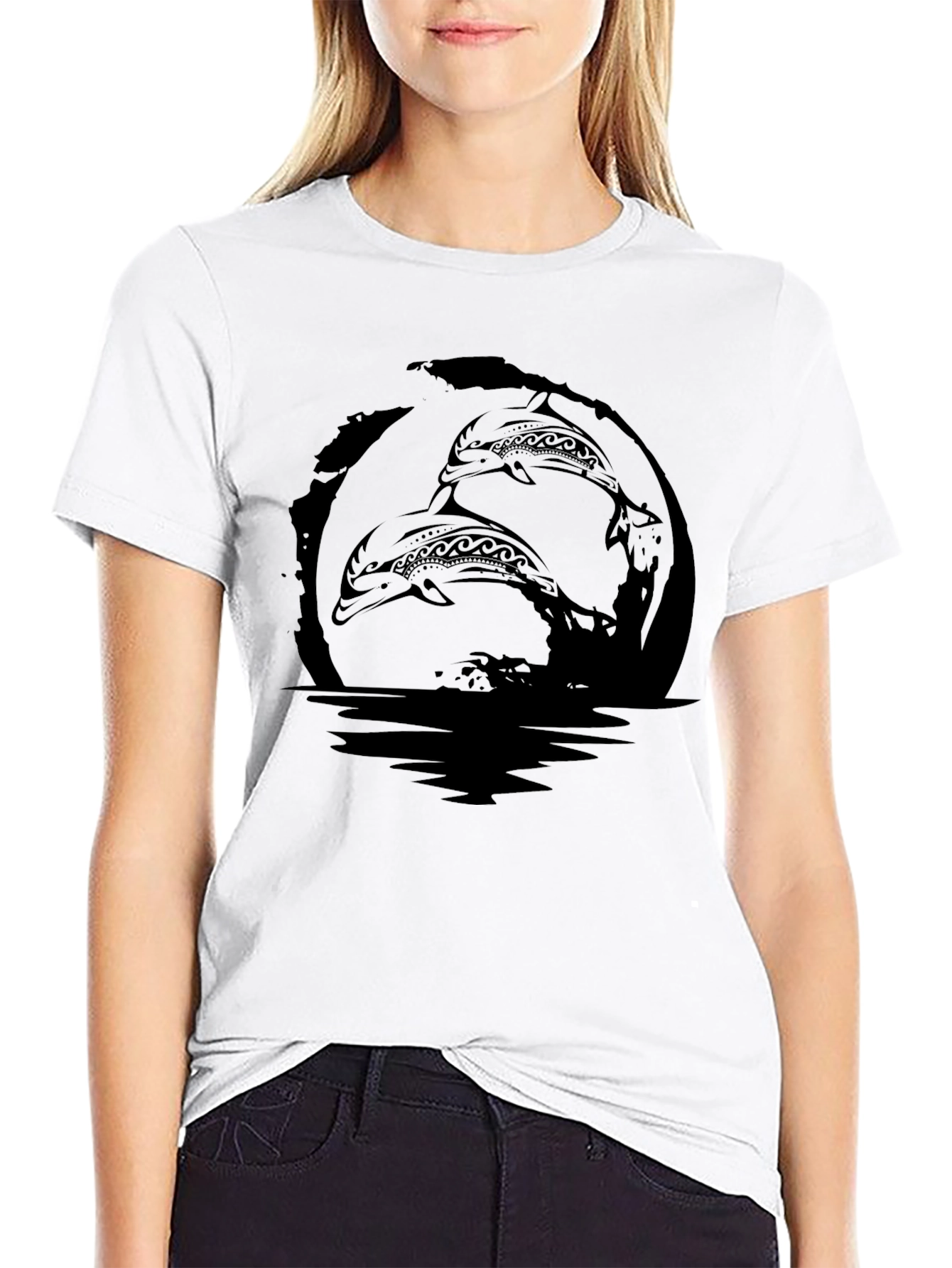 Tribal Dolphin Graphic Black T-Shirt