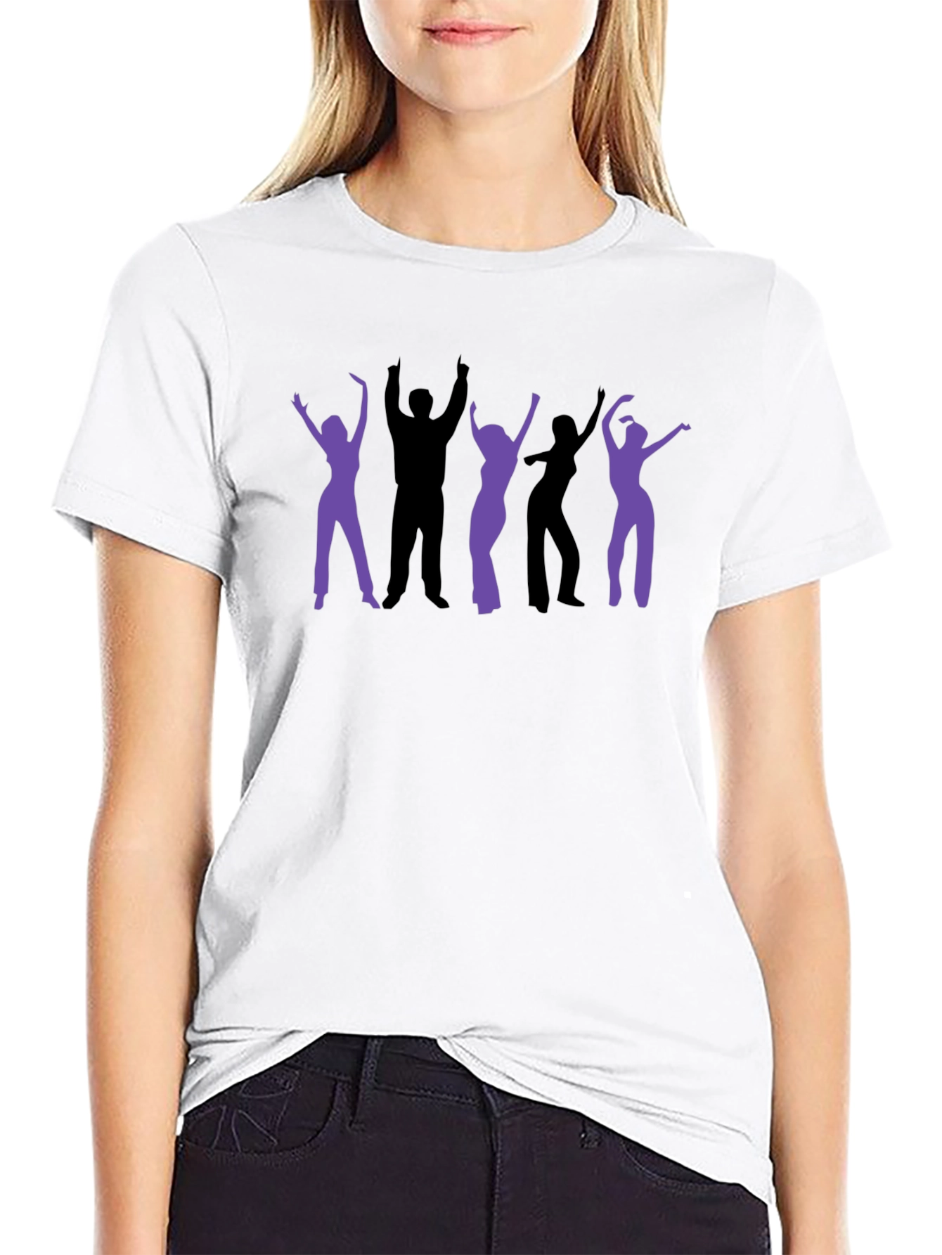 Retro Dance Party Graphic Tee - Black Cotton T-Shirt
