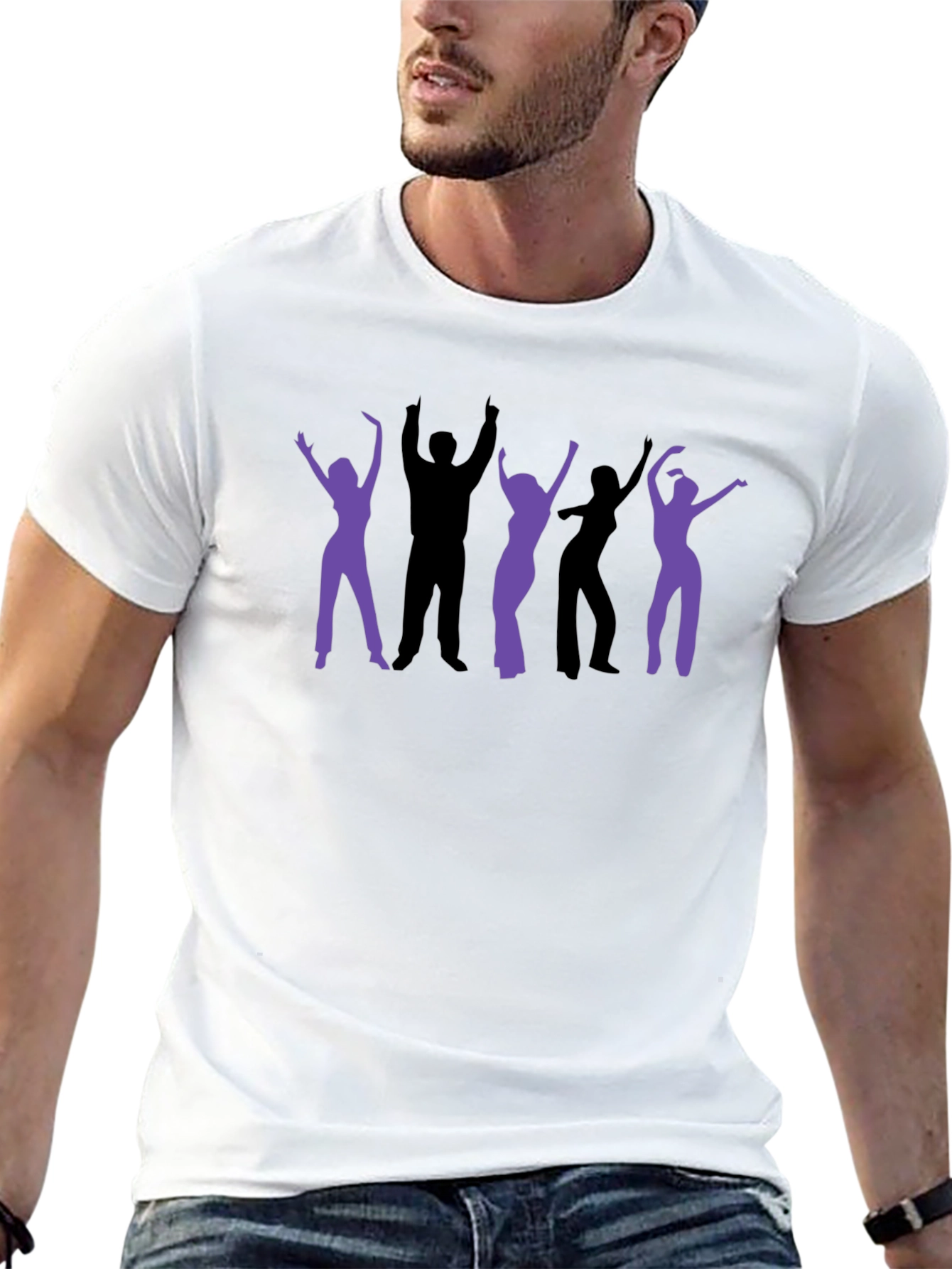Retro Dance Party Graphic Tee - Black Cotton T-Shirt