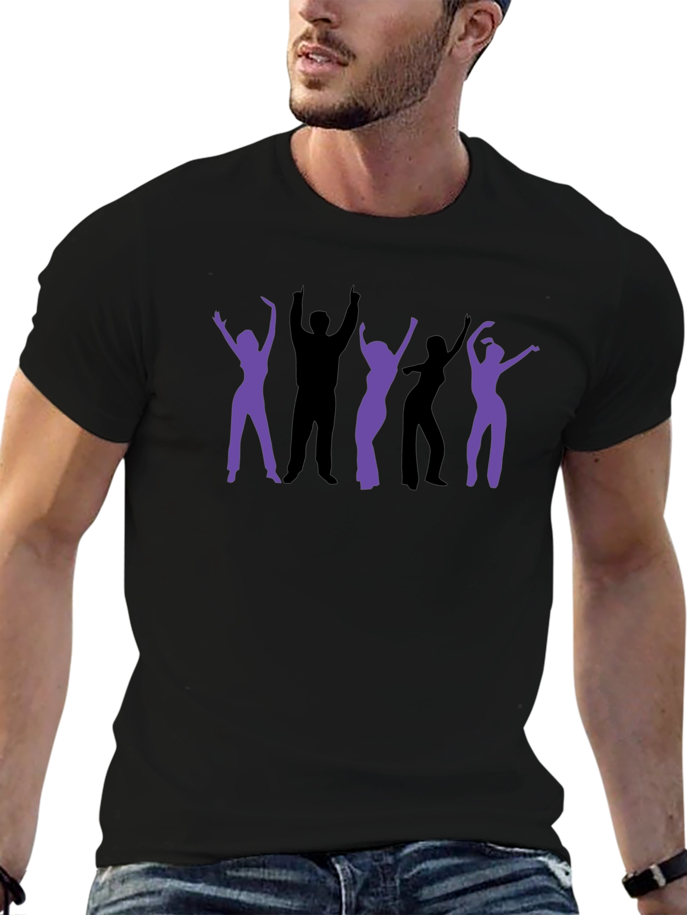 Retro Dance Party Graphic Tee - Black Cotton T-Shirt