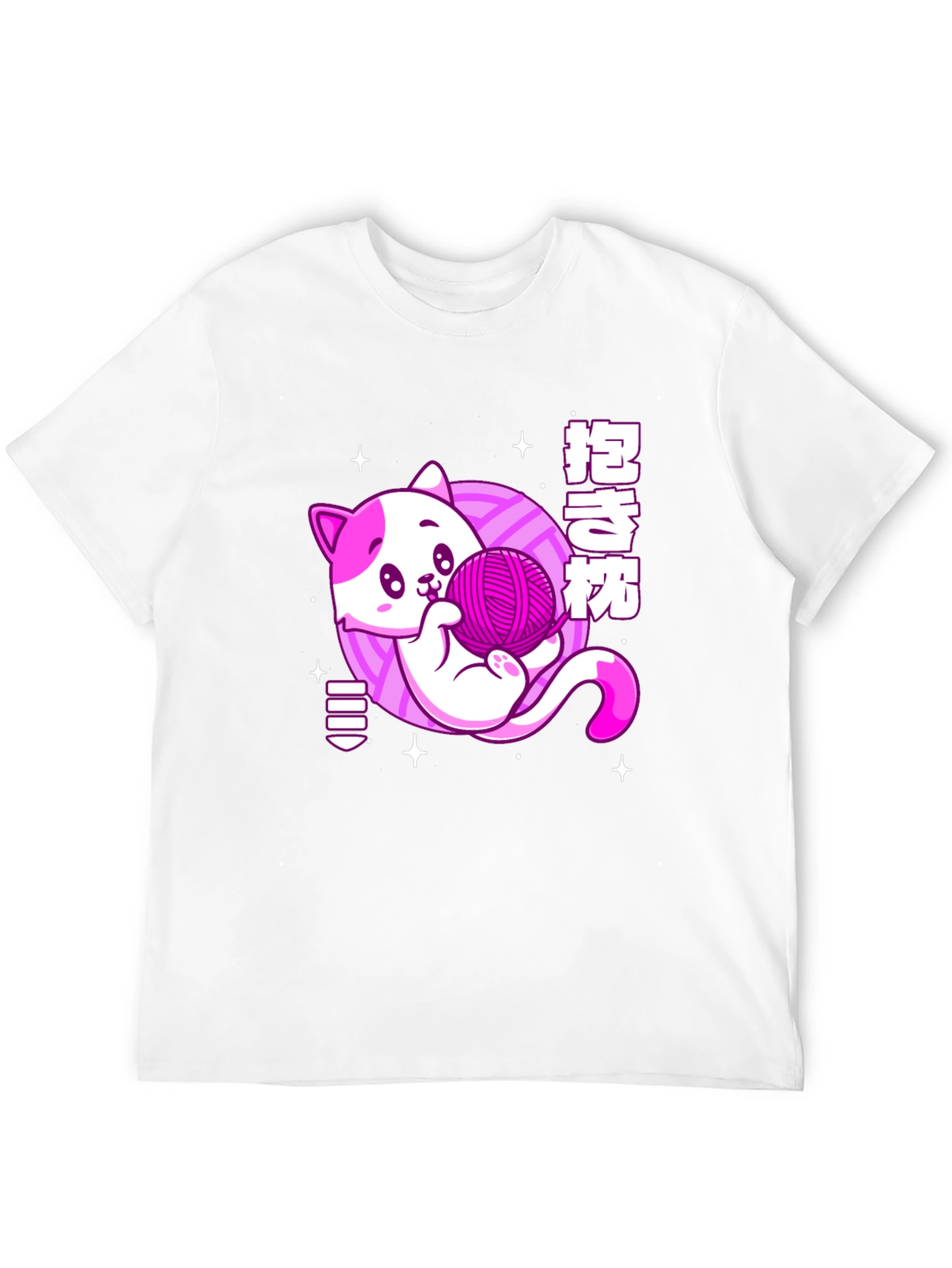 Kawaii Cat Yarn Ball Graphic Tee - Black
