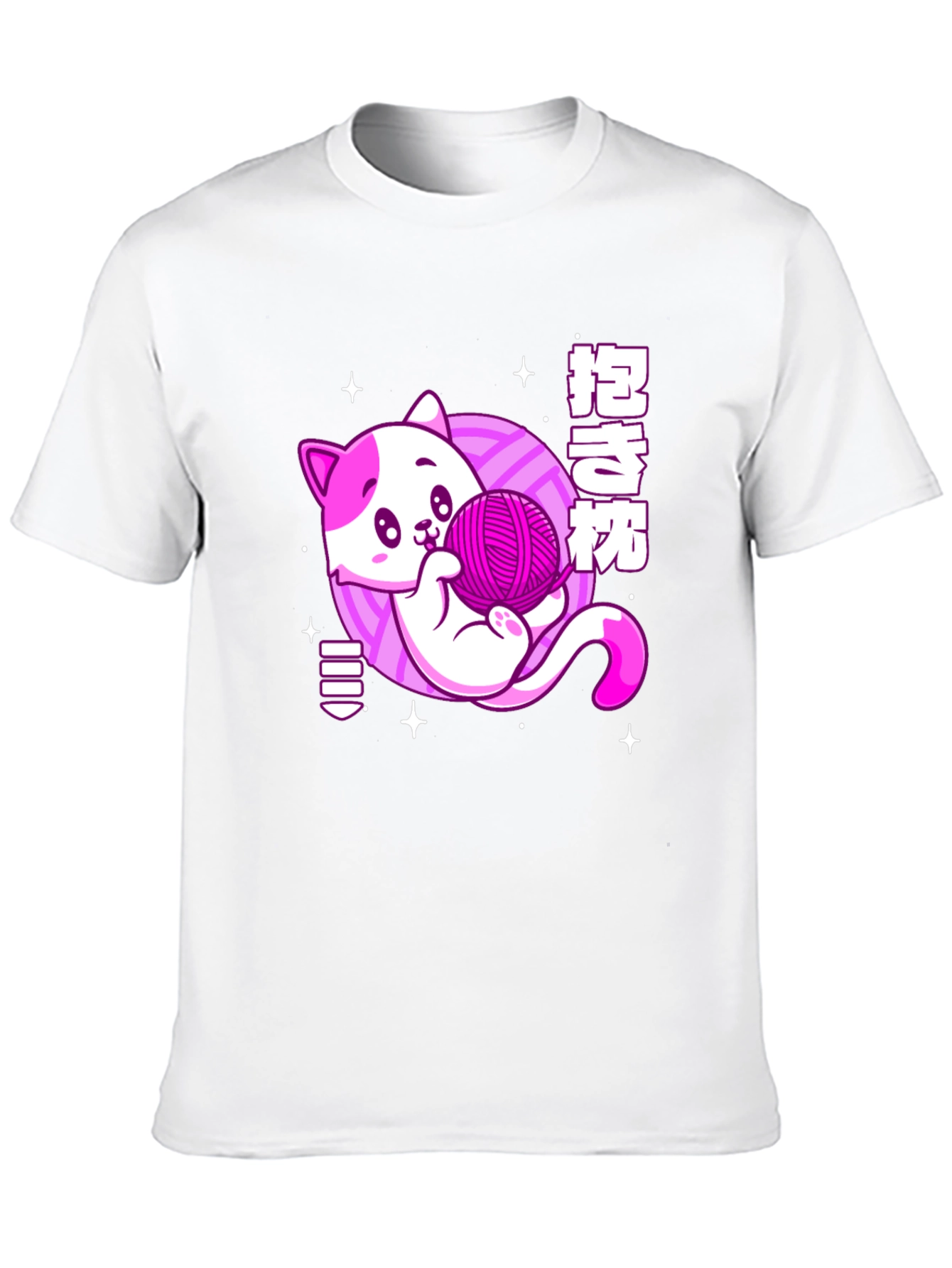 Kawaii Cat Yarn Ball Graphic Tee - Black