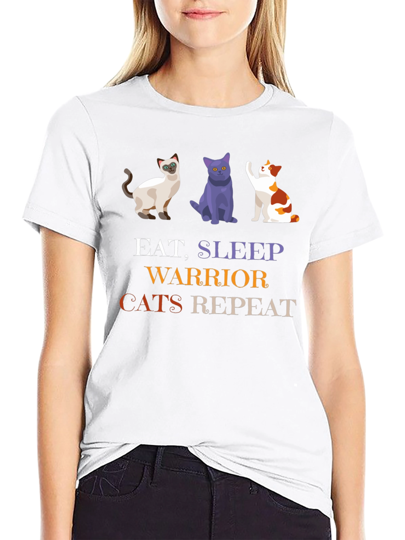 Eat Sleep Warrior Cats Repeat Black T-Shirt