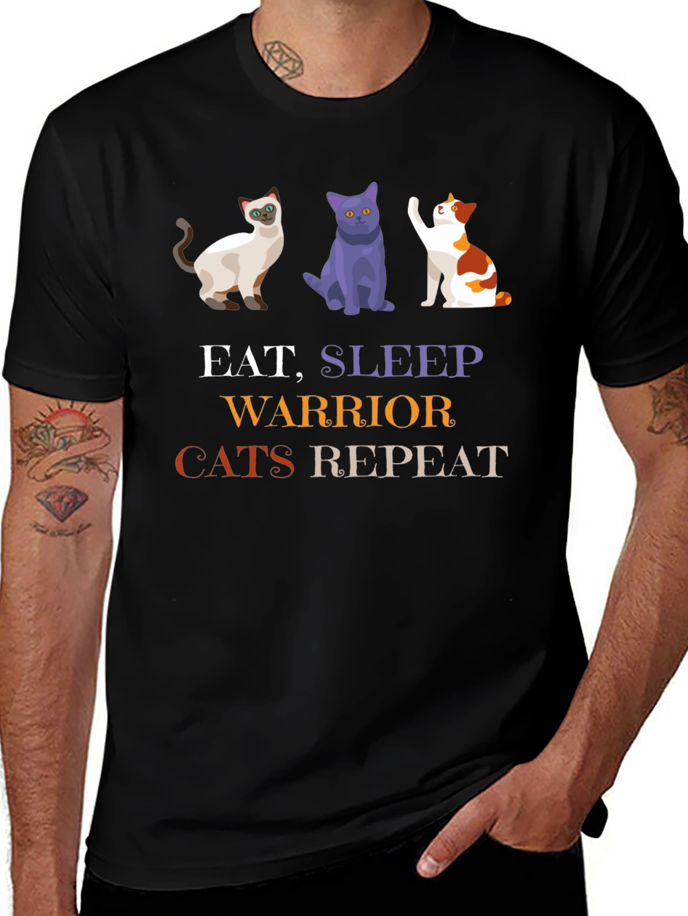 Eat Sleep Warrior Cats Repeat Black T-Shirt