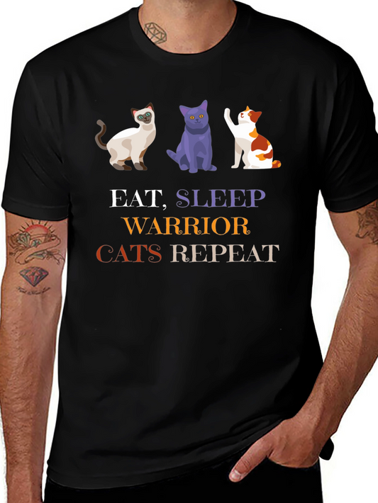 Eat Sleep Warrior Cats Repeat Black T-Shirt