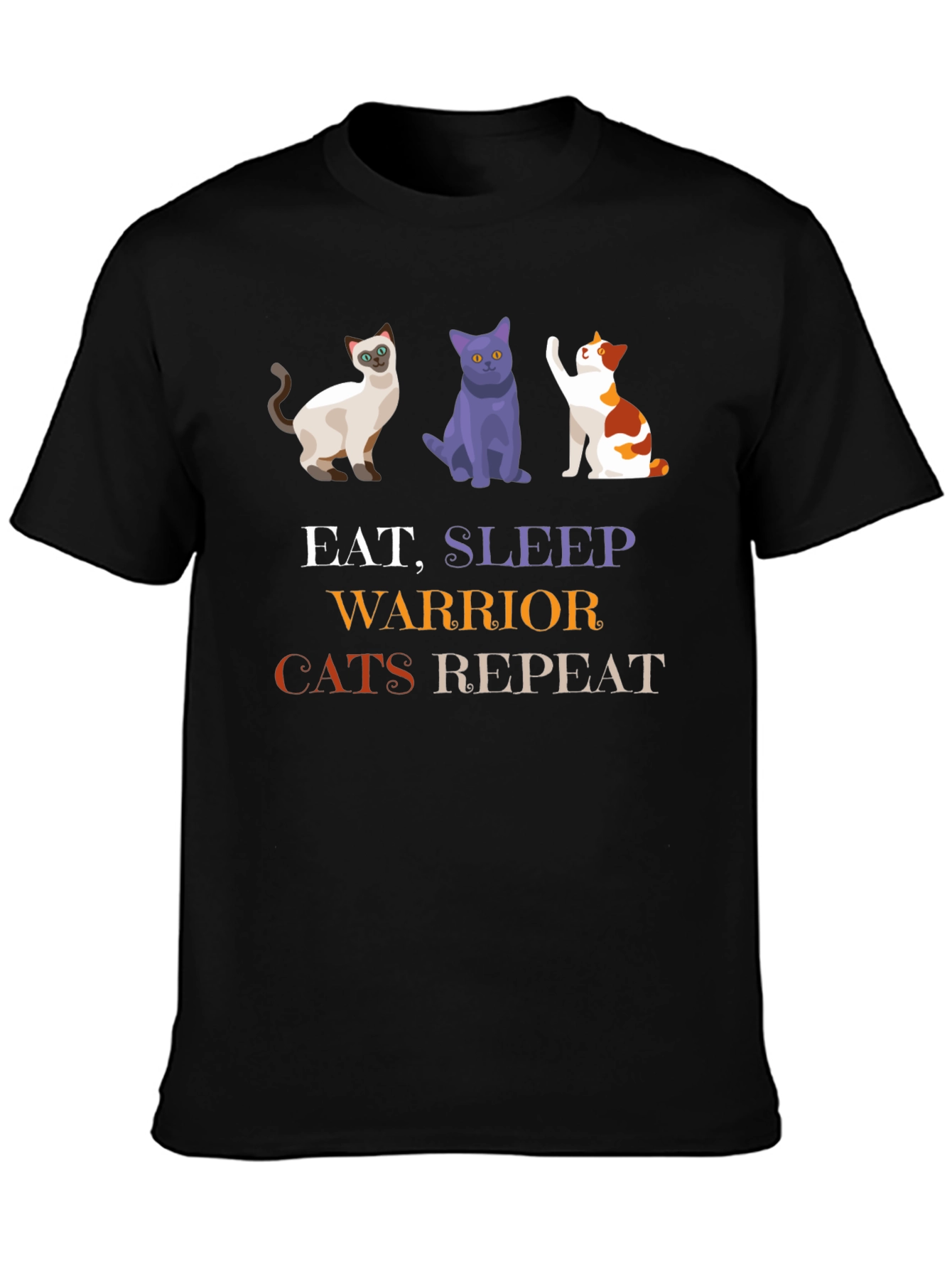 Eat Sleep Warrior Cats Repeat Black T-Shirt