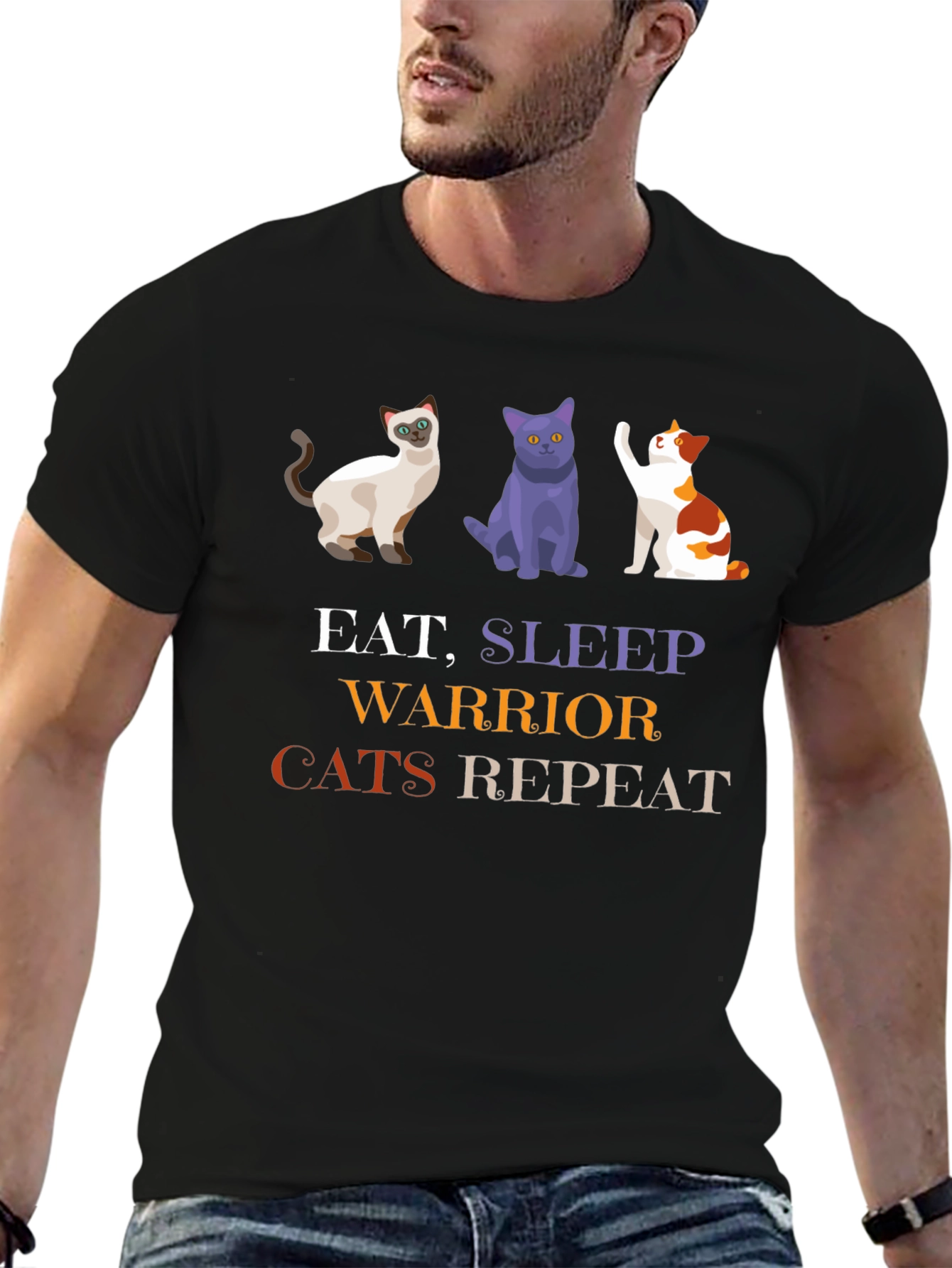 Eat Sleep Warrior Cats Repeat Black T-Shirt