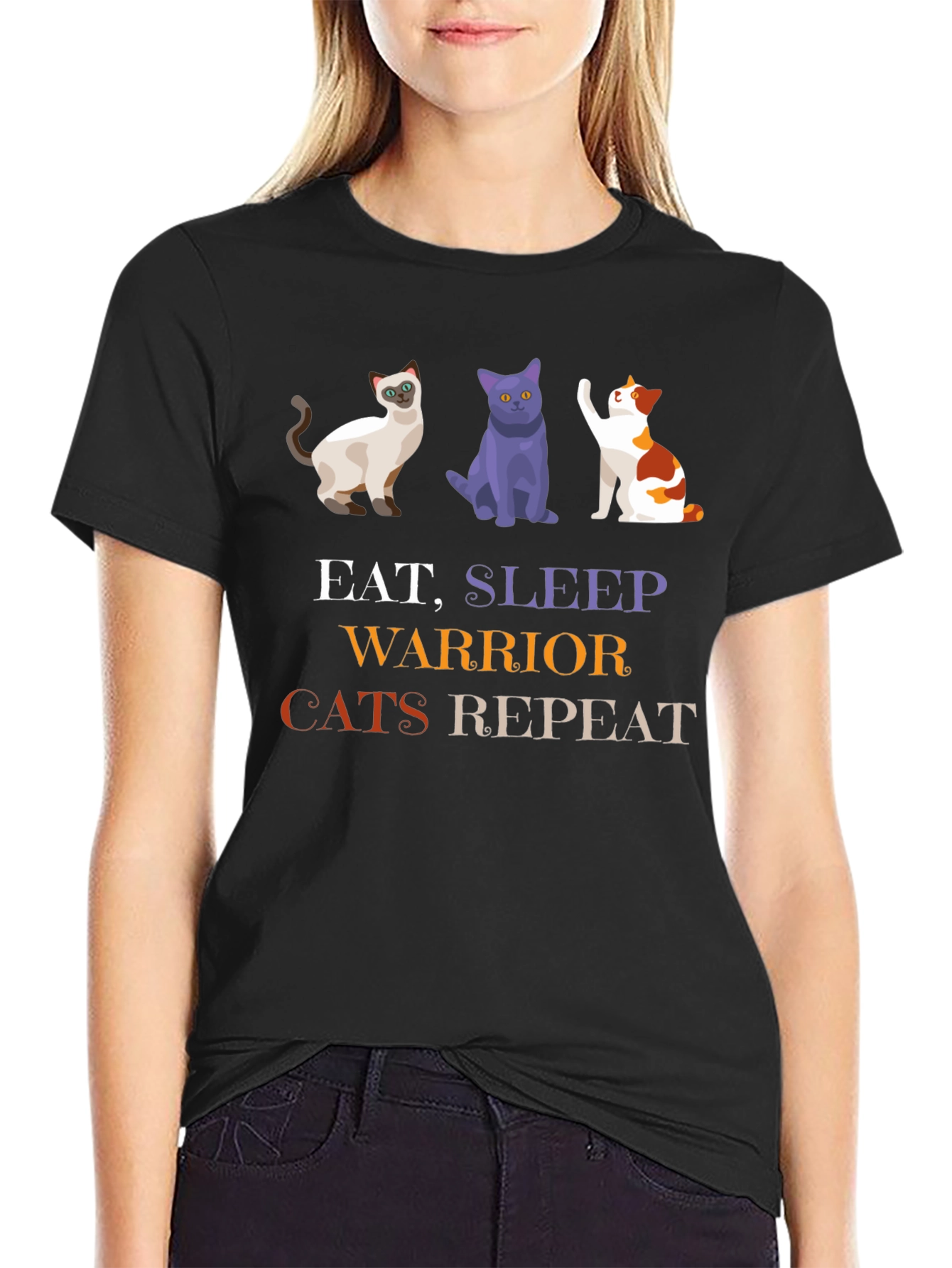 Eat Sleep Warrior Cats Repeat Black T-Shirt
