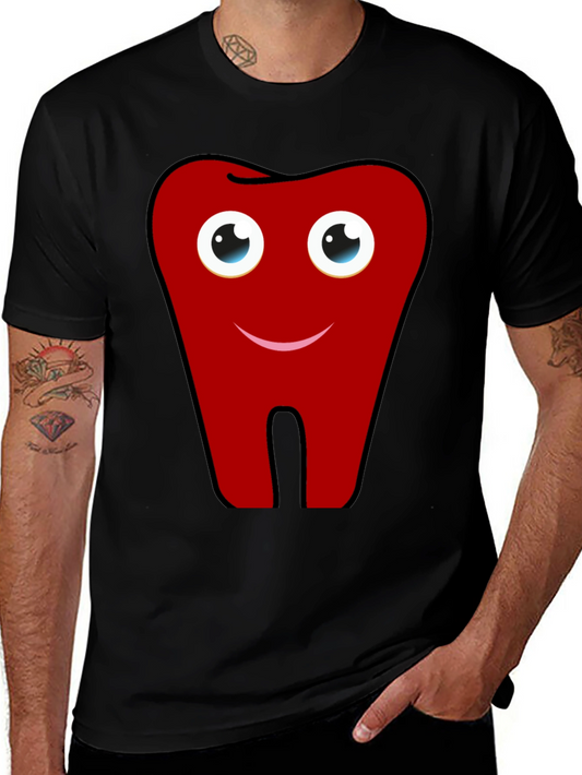 Fun Cartoon Tooth Graphic Print Black T-Shirt