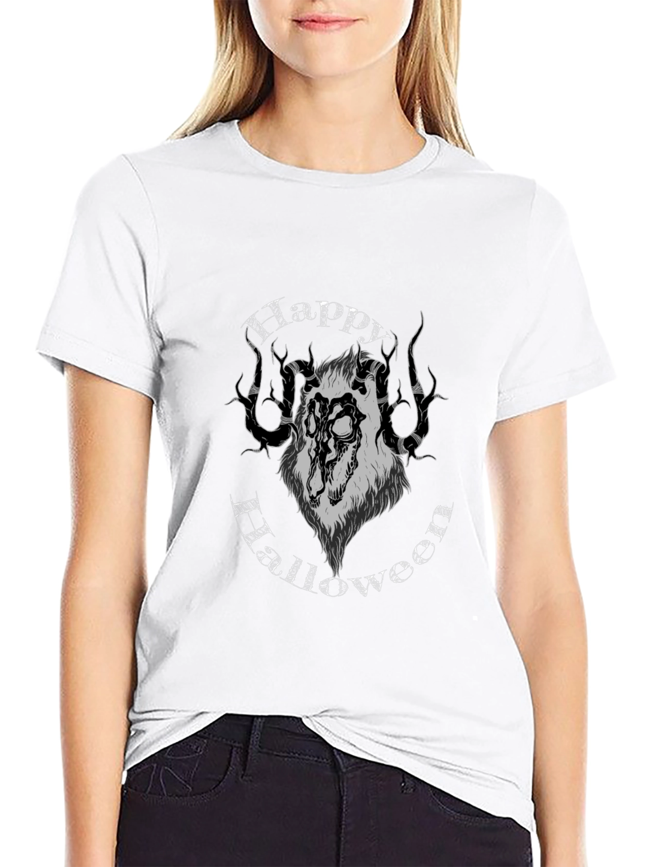 Happy Halloween Wolf Graphic Tee - Black