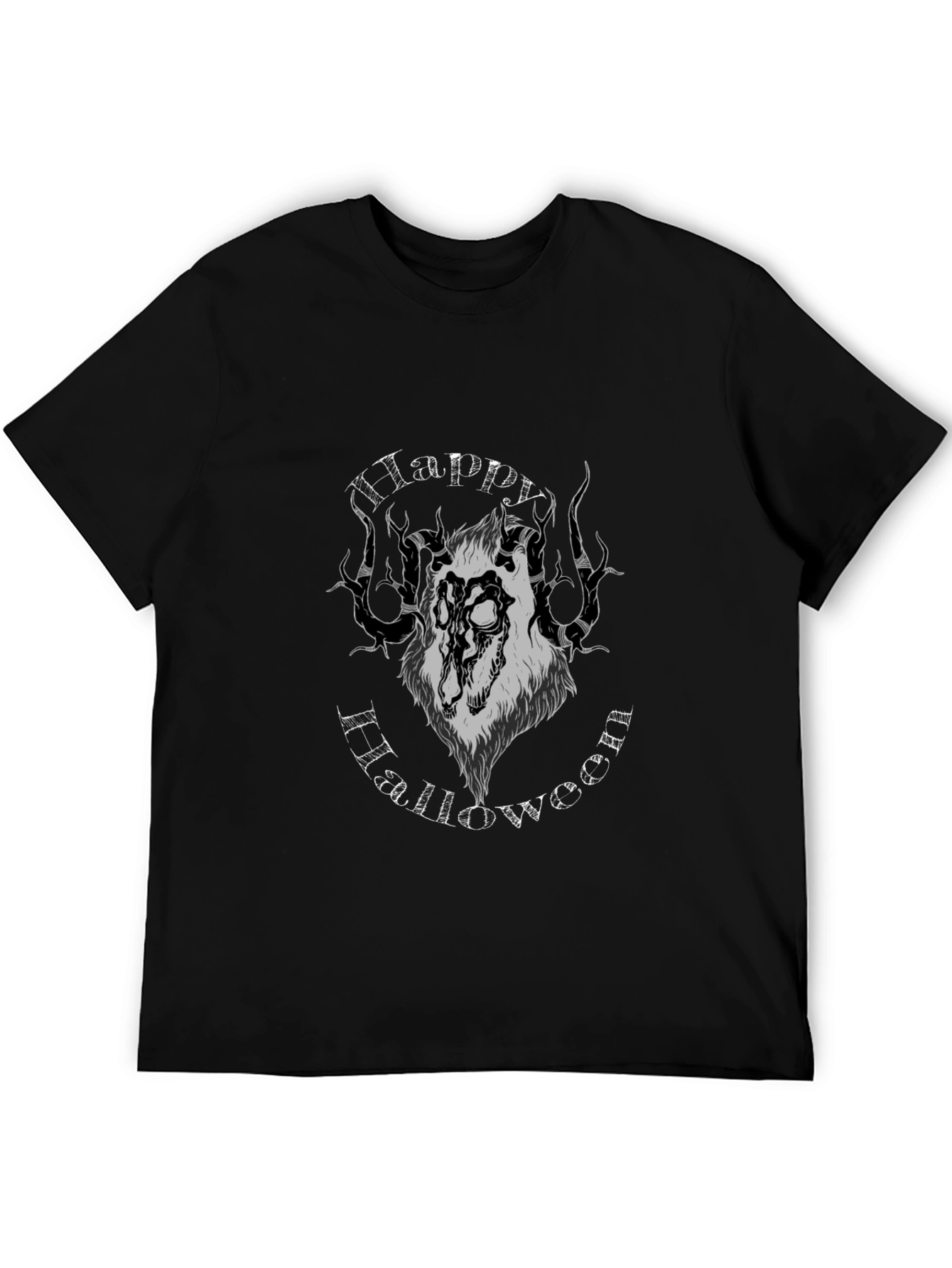 Happy Halloween Wolf Graphic Tee - Black