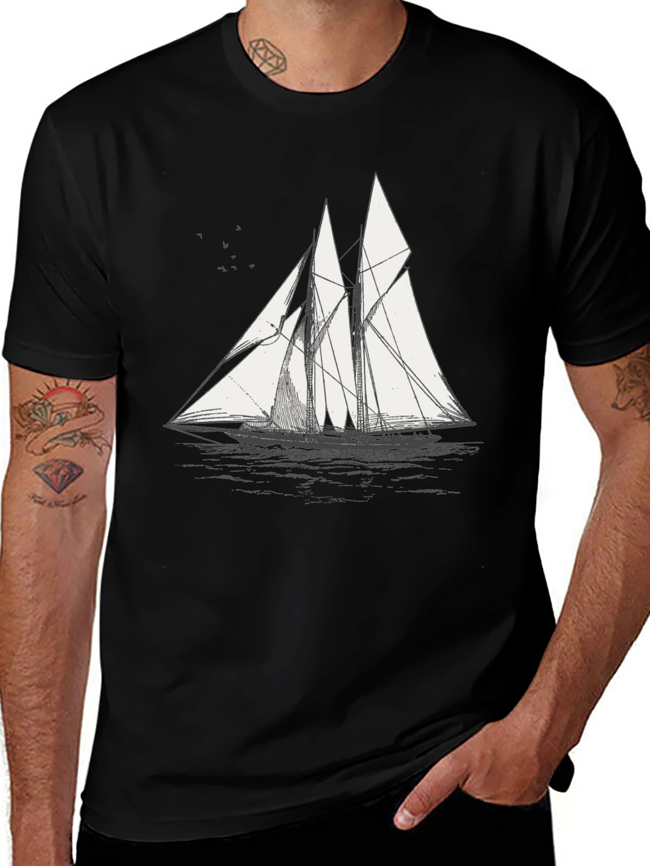 Black T-Shirt with Sailboat Print