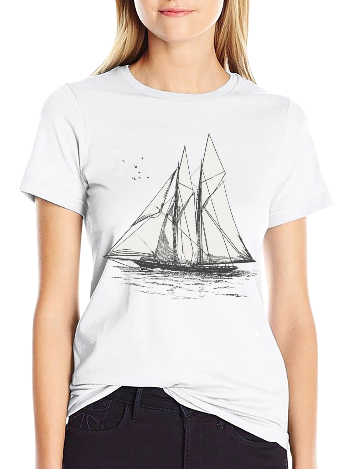 Black T-Shirt with Sailboat Print