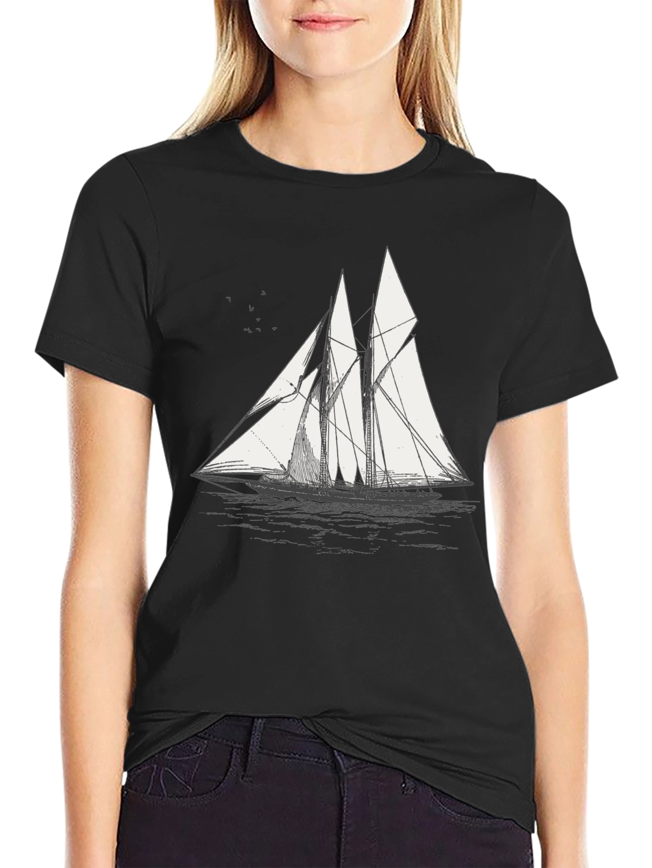 Black T-Shirt with Sailboat Print