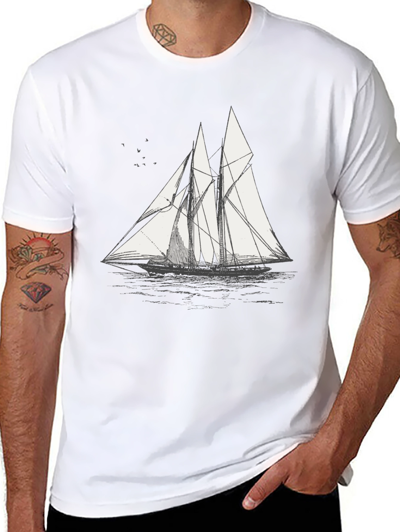 Black T-Shirt with Sailboat Print