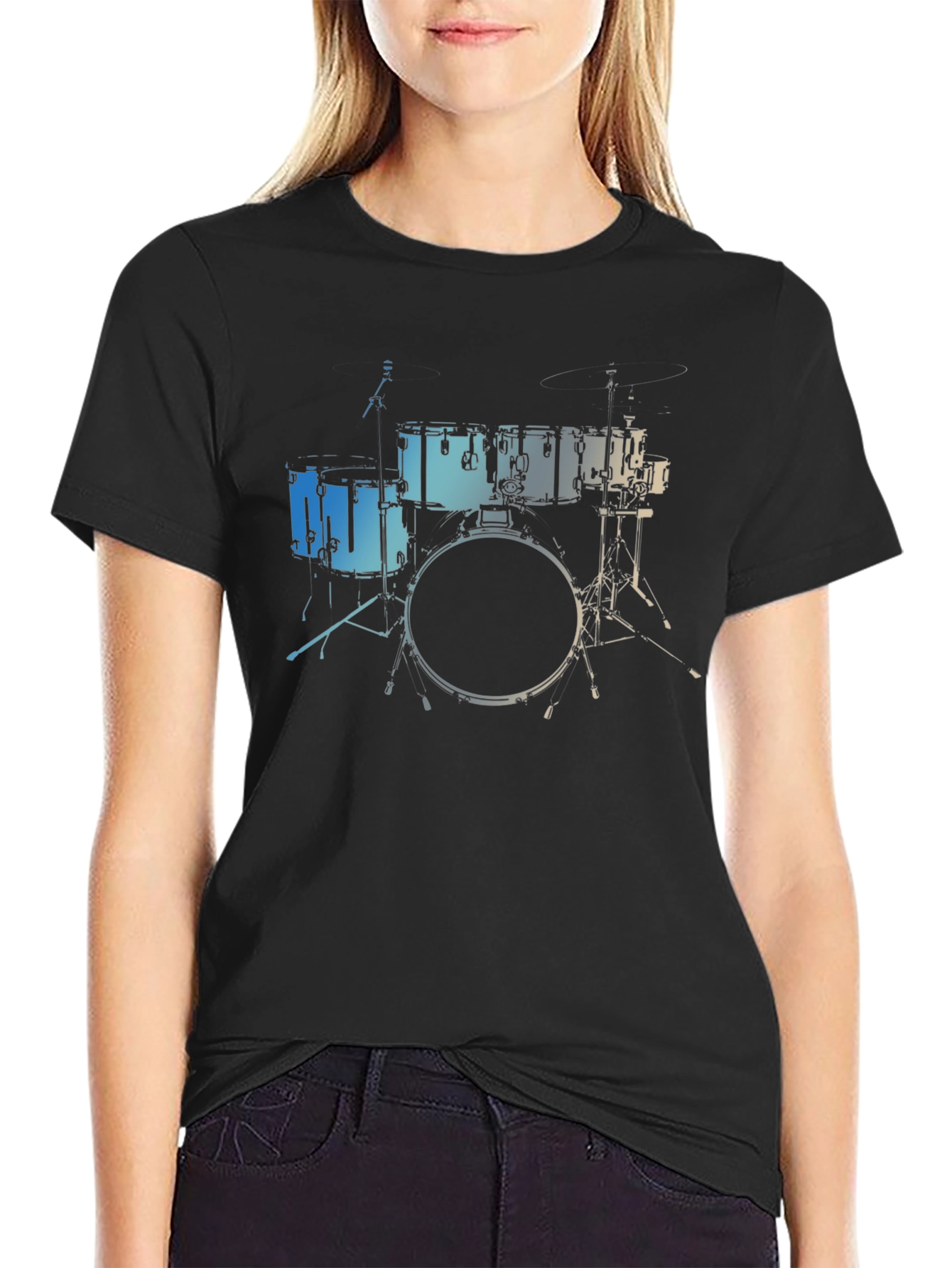 Drum Set Graphic Tee - Musicians Black Cotton T-Shirt