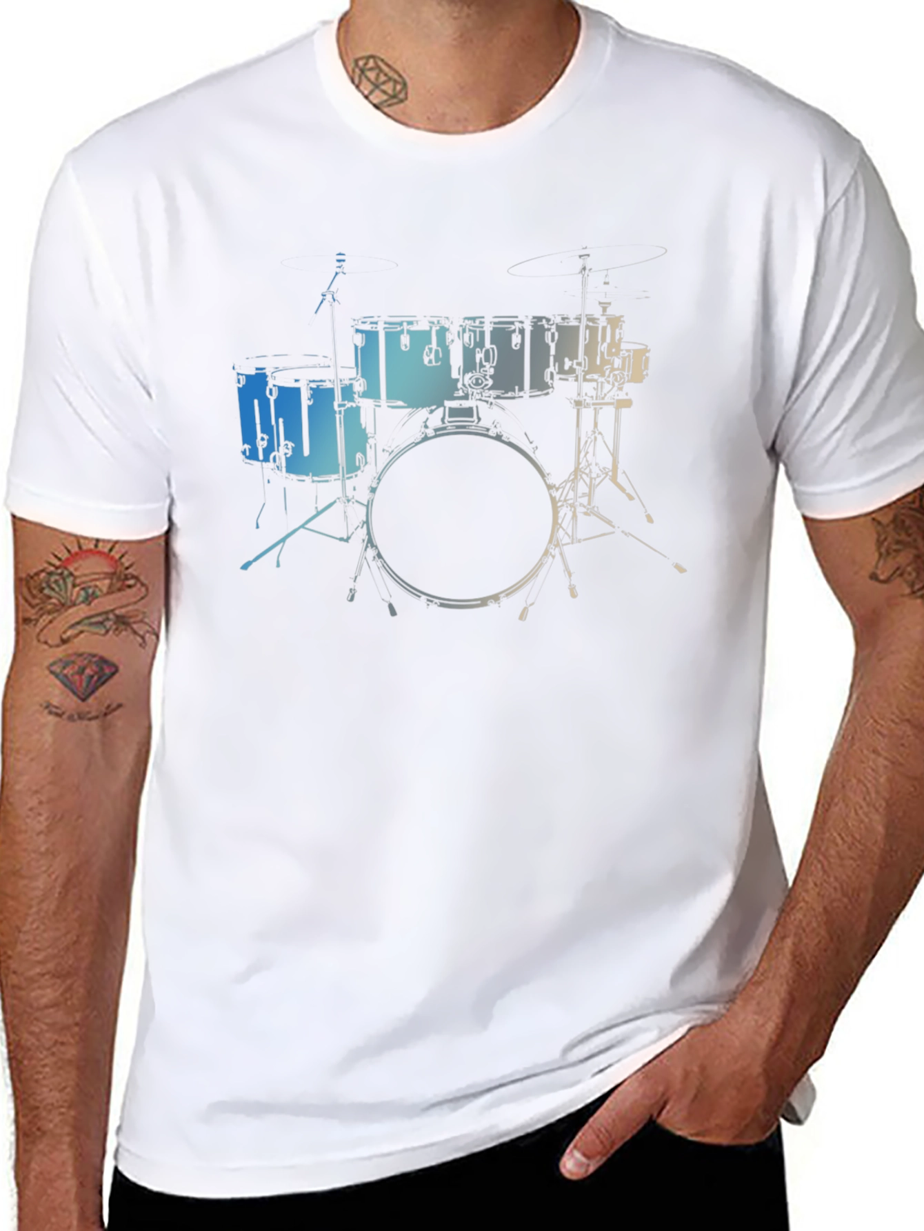 Drum Set Graphic Tee - Musicians Black Cotton T-Shirt