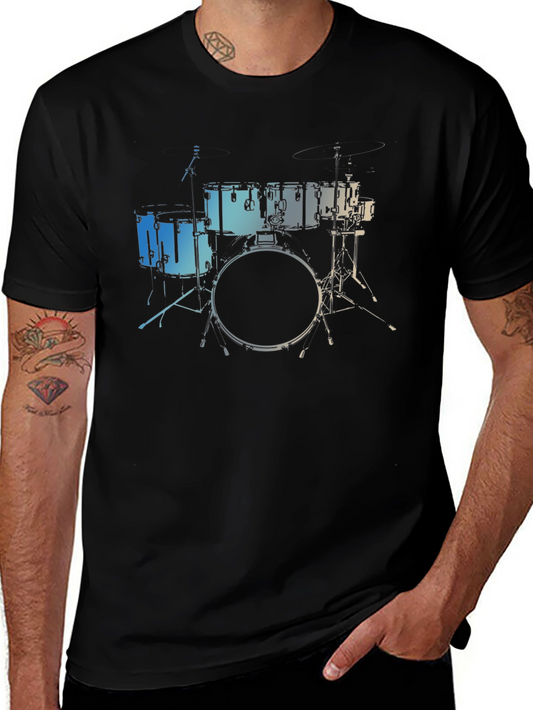 Drum Set Graphic Tee - Musicians Black Cotton T-Shirt