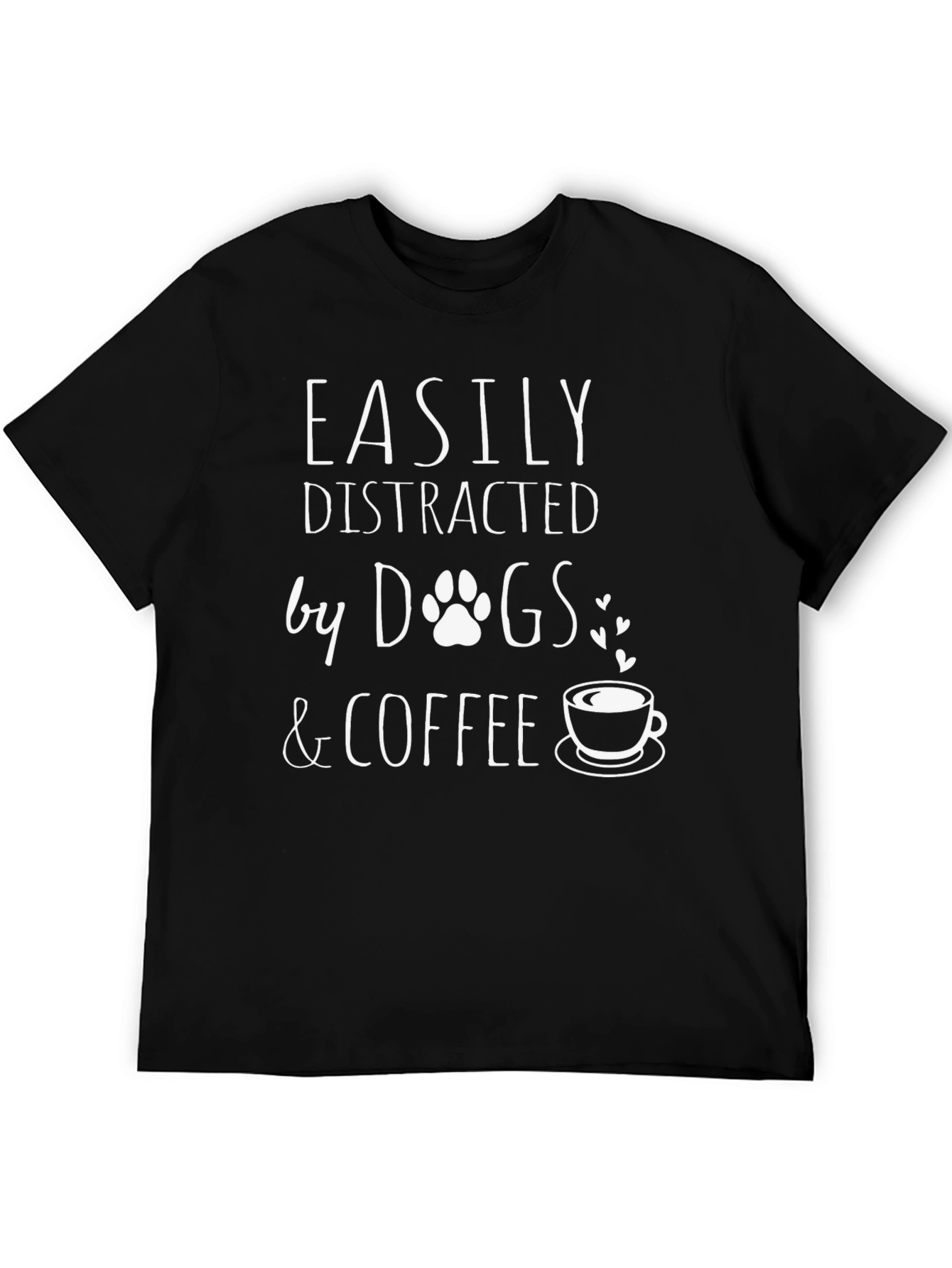 Easily Distracted by Dogs & Coffee Black T-Shirt