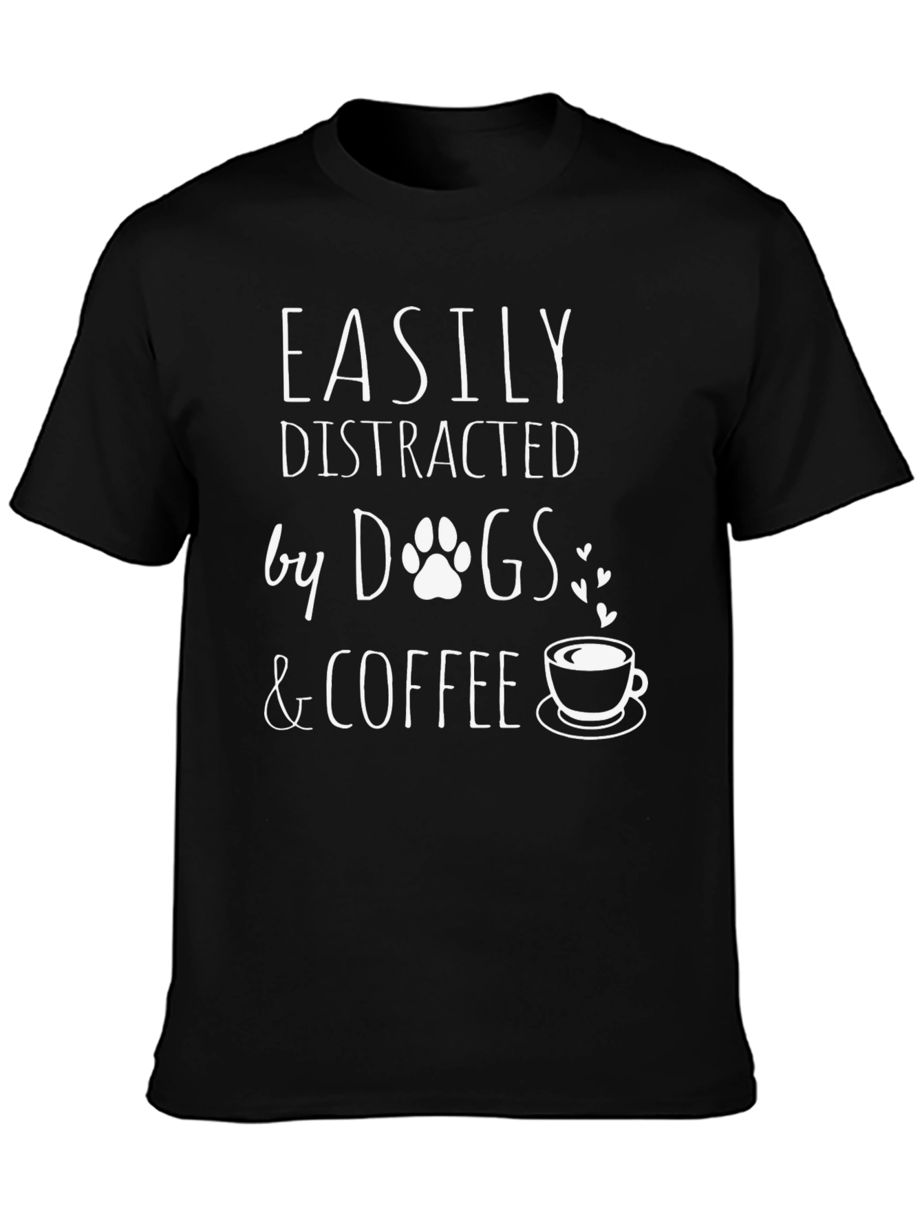 Easily Distracted by Dogs & Coffee Black T-Shirt