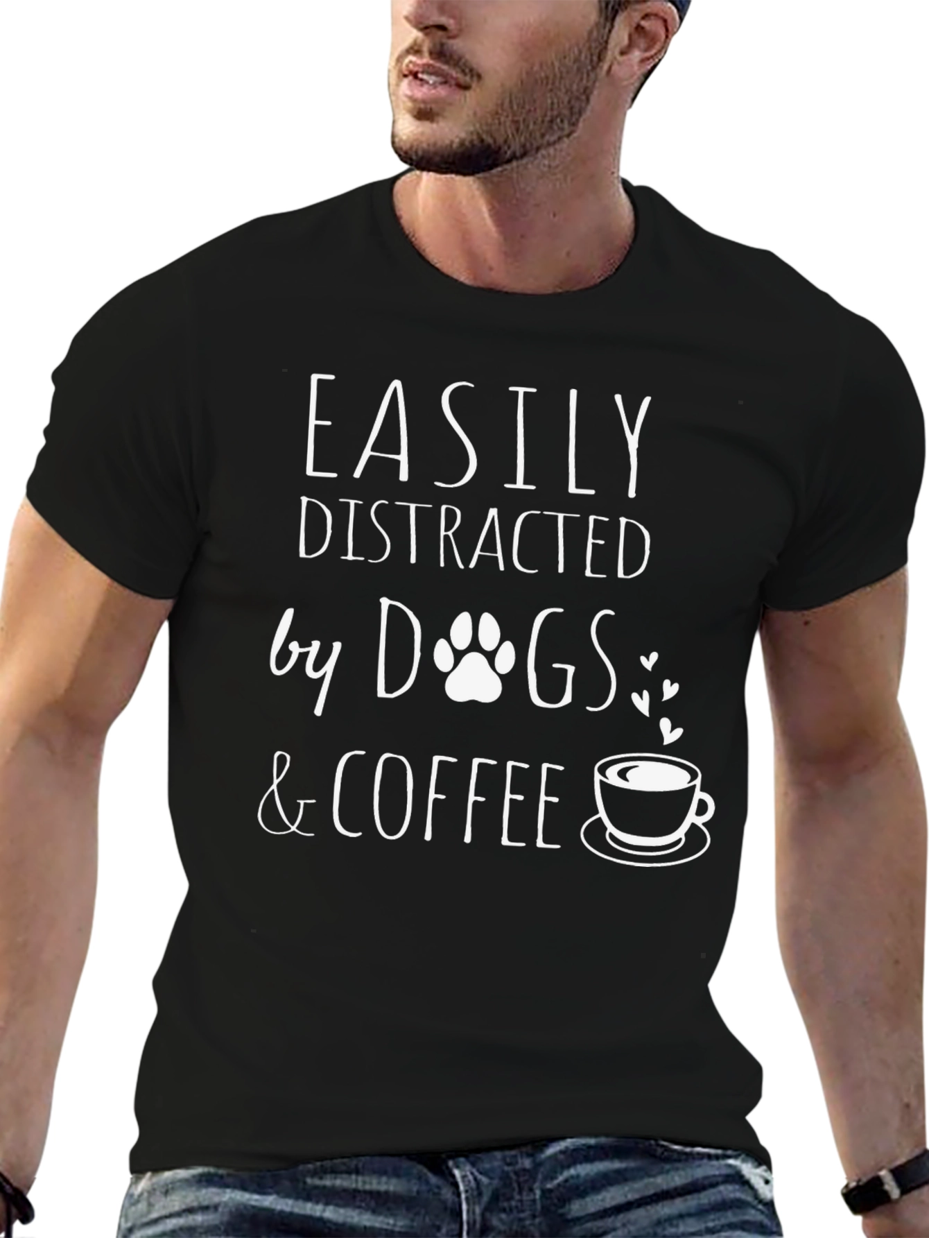 Easily Distracted by Dogs & Coffee Black T-Shirt