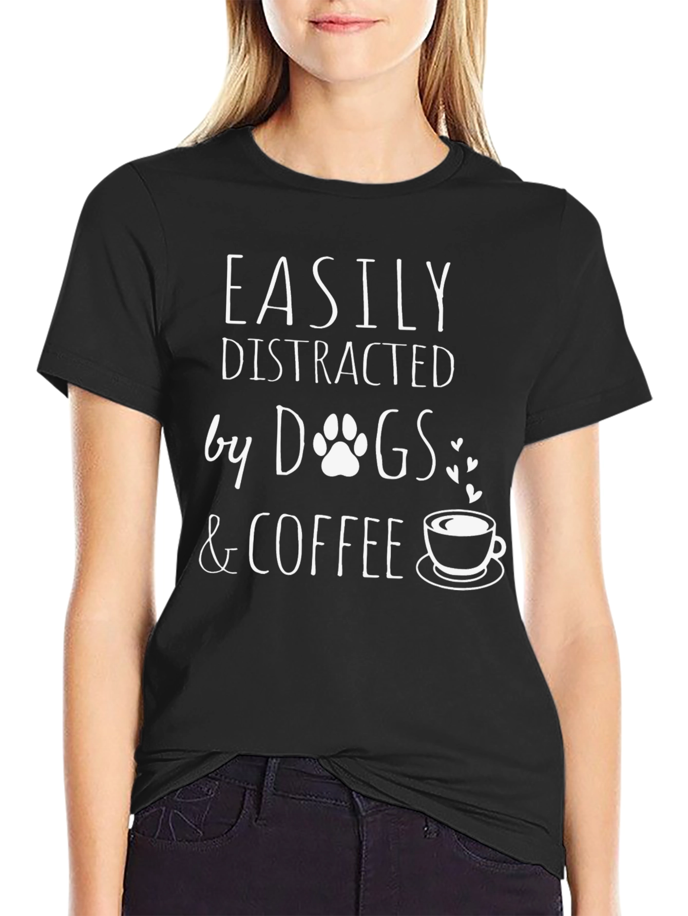 Easily Distracted by Dogs & Coffee Black T-Shirt