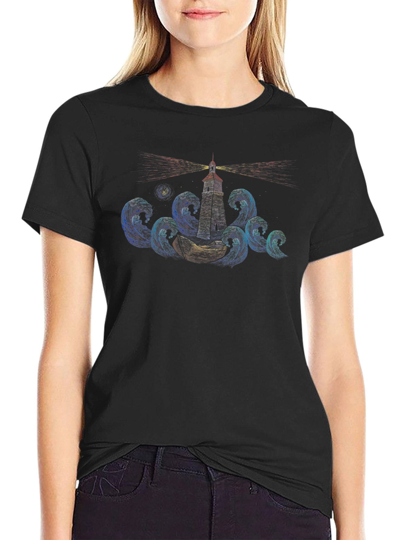 Lighthouse Waves Graphic T-Shirt