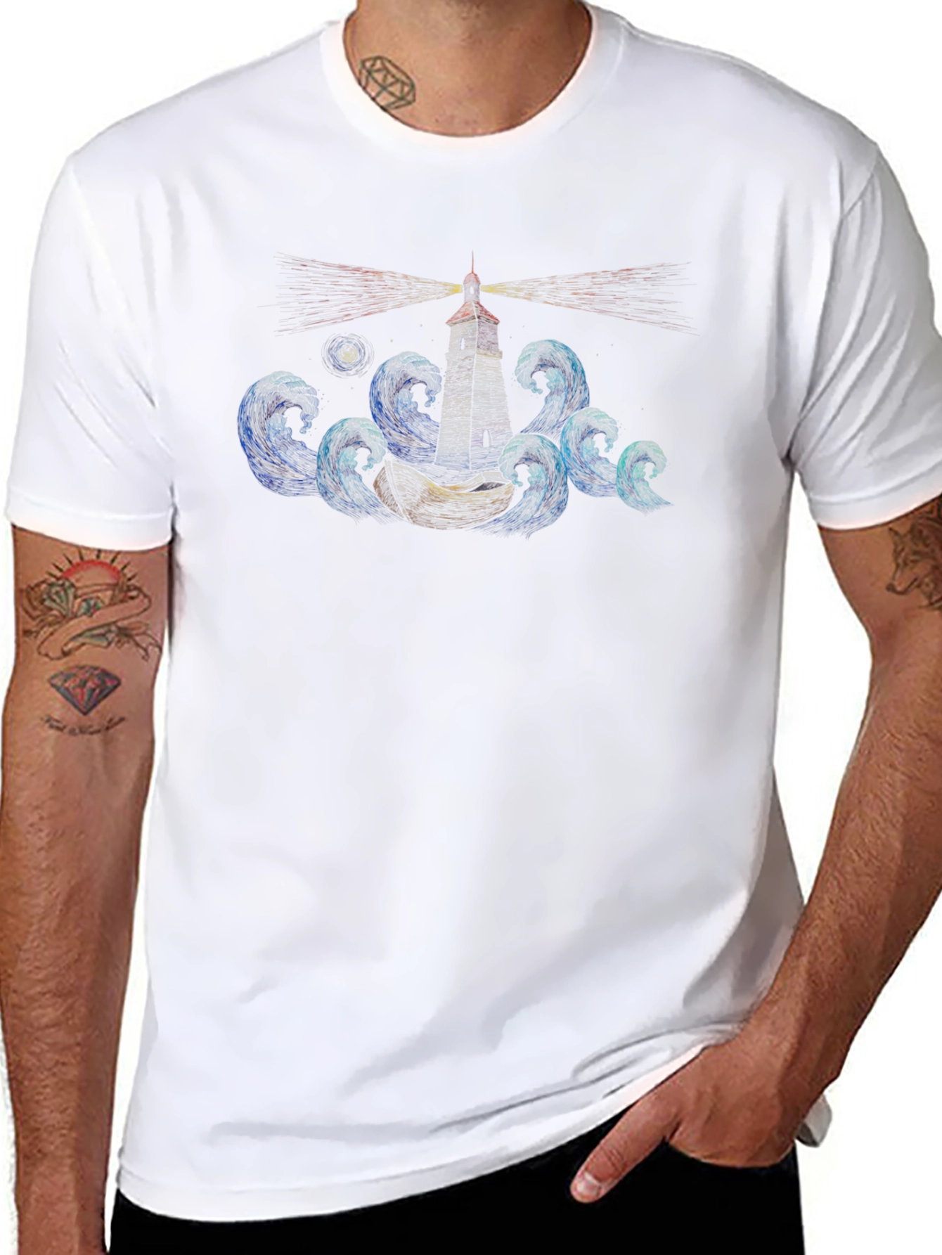 Lighthouse Waves Graphic T-Shirt