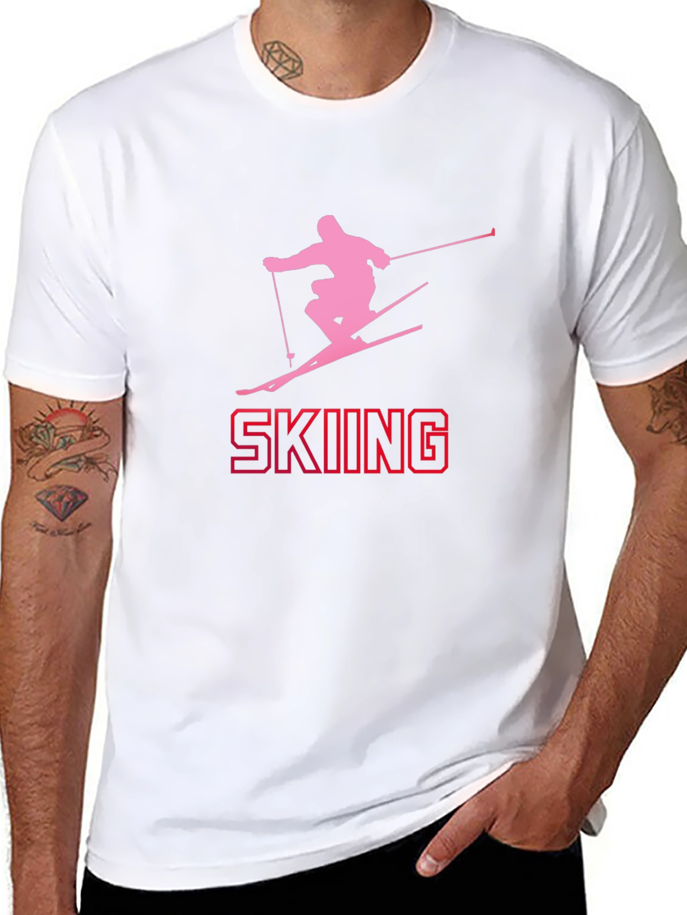 Skiing Silhouette Tee - Black Cotton Graphic T-Shirt