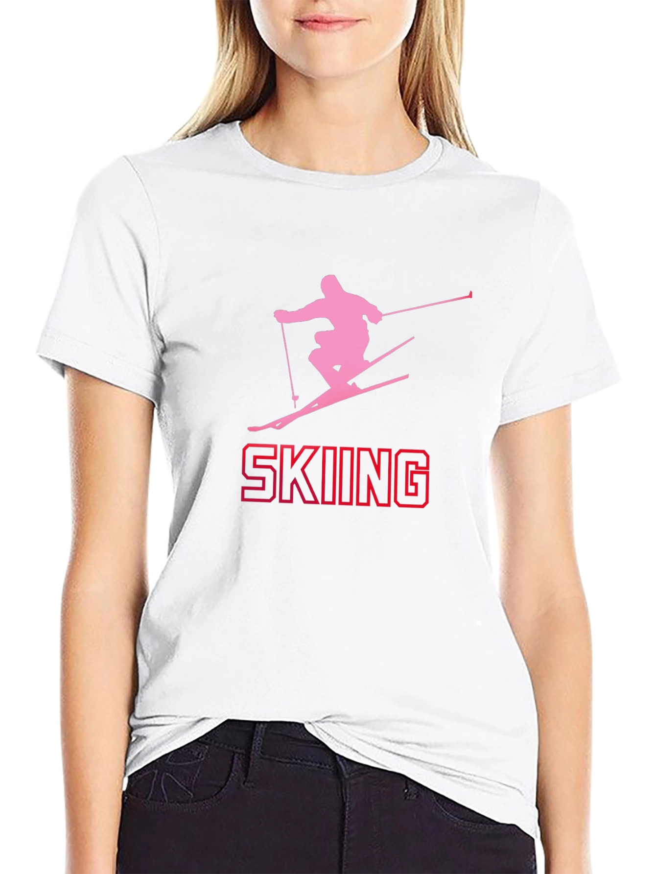 Skiing Silhouette Tee - Black Cotton Graphic T-Shirt