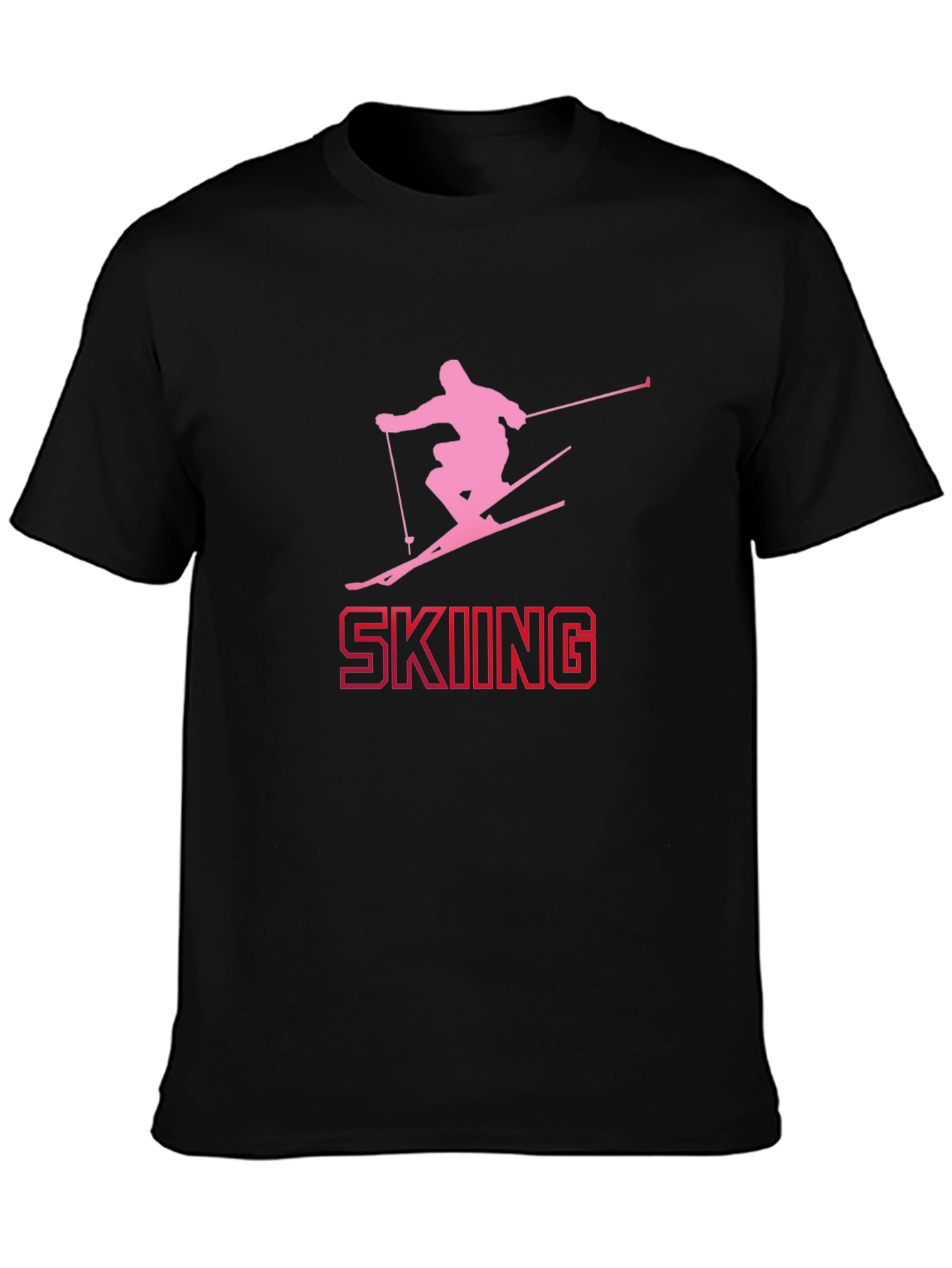 Skiing Silhouette Tee - Black Cotton Graphic T-Shirt