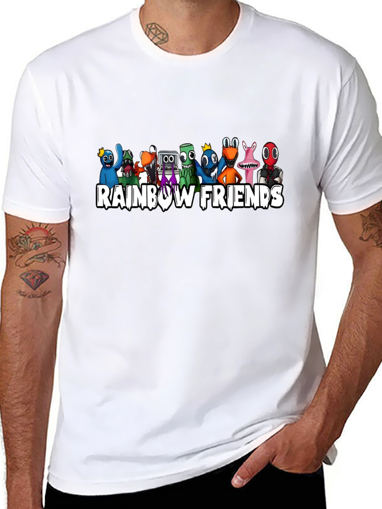 Rainbow Friends Graphic Print Black T-Shirt