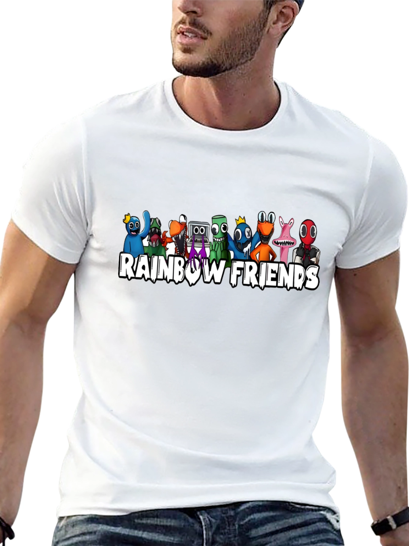 Rainbow Friends Graphic Print Black T-Shirt