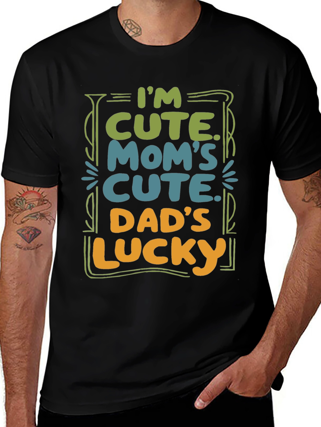 Cute Baby T-Shirt: Im Cute. Moms Cute. Dads Lucky.