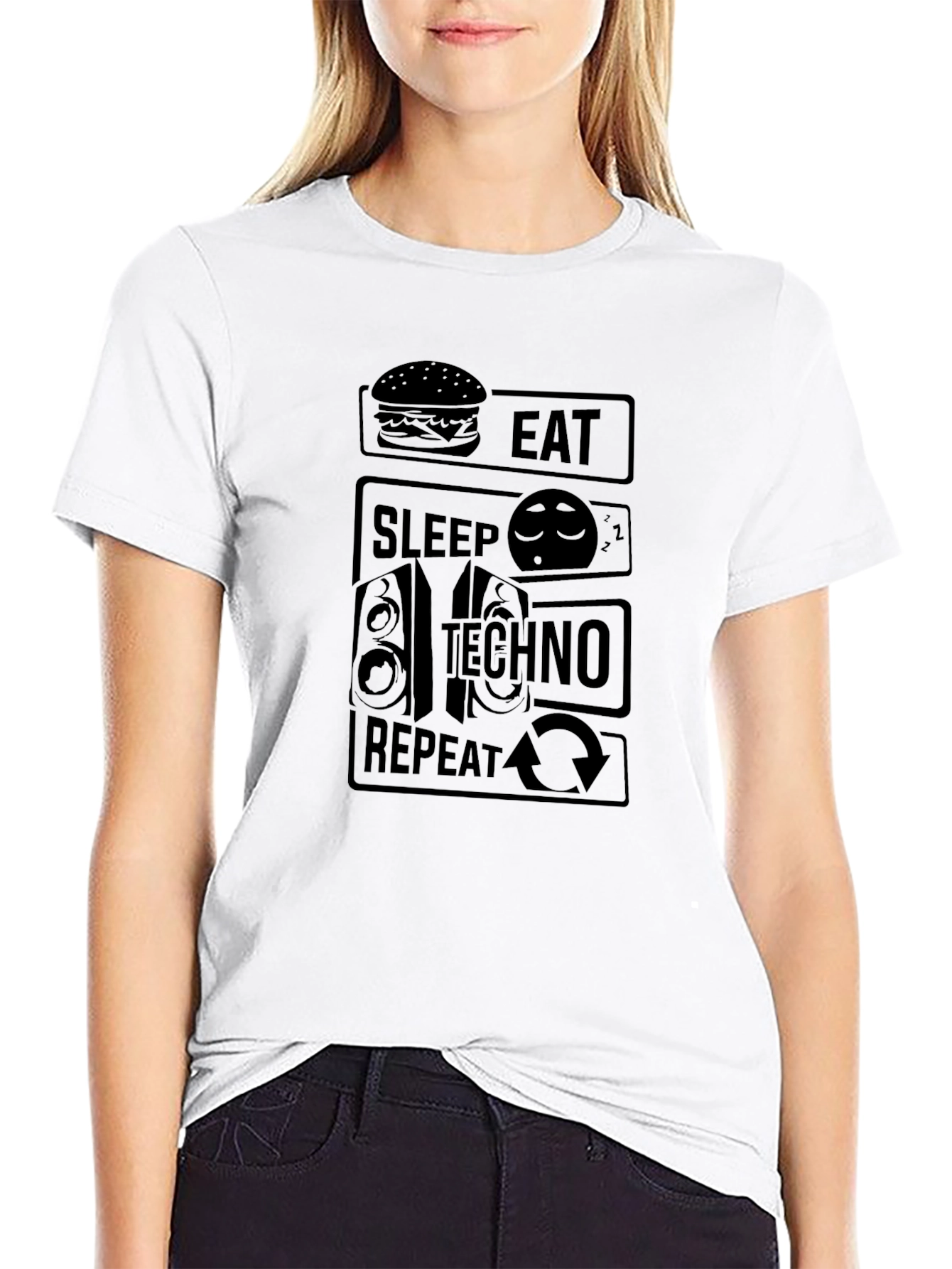 Eat Sleep Techno Repeat Black Graphic T-Shirt