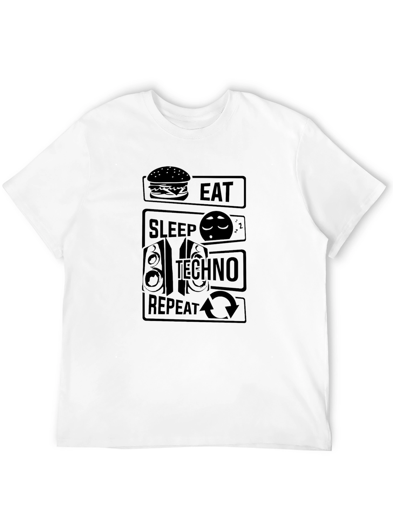 Eat Sleep Techno Repeat Black Graphic T-Shirt