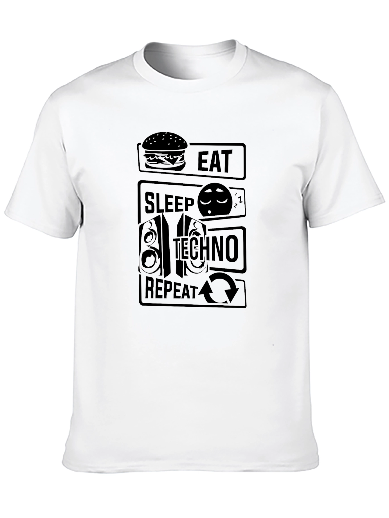 Eat Sleep Techno Repeat Black Graphic T-Shirt