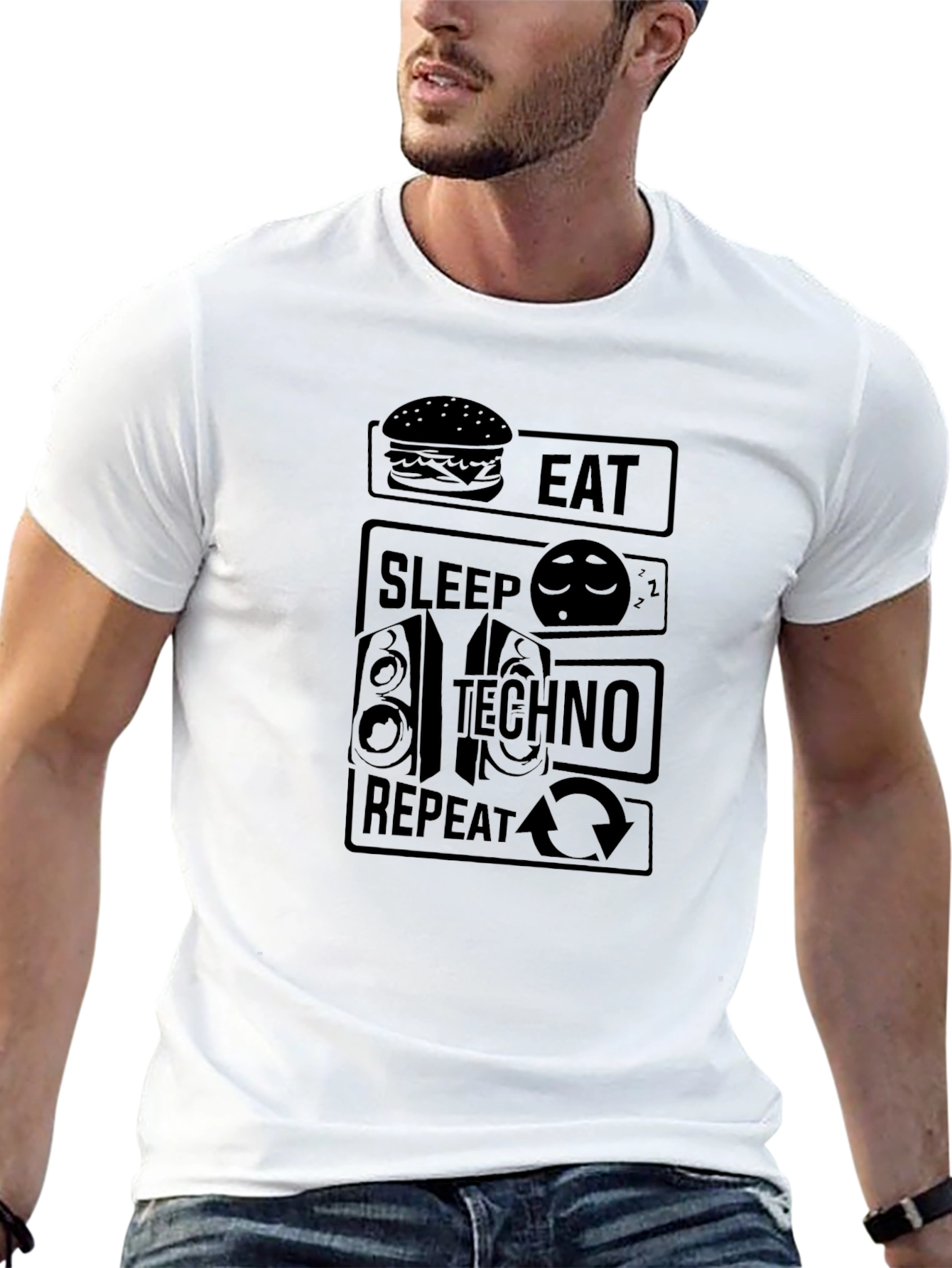 Eat Sleep Techno Repeat Black Graphic T-Shirt