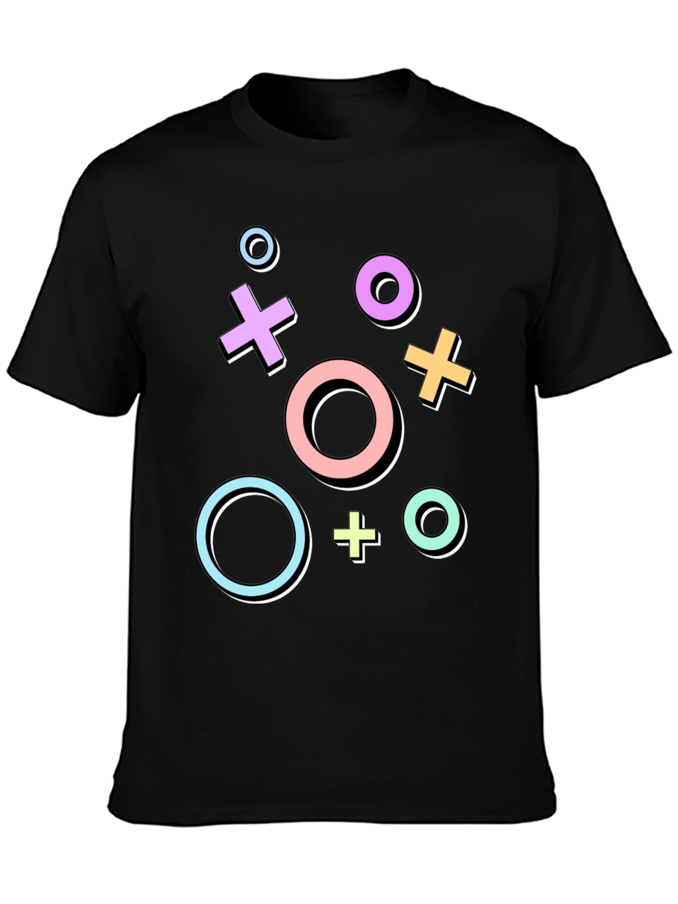 Retro Gaming Symbols Graphic Tee - Black Casual T-Shirt