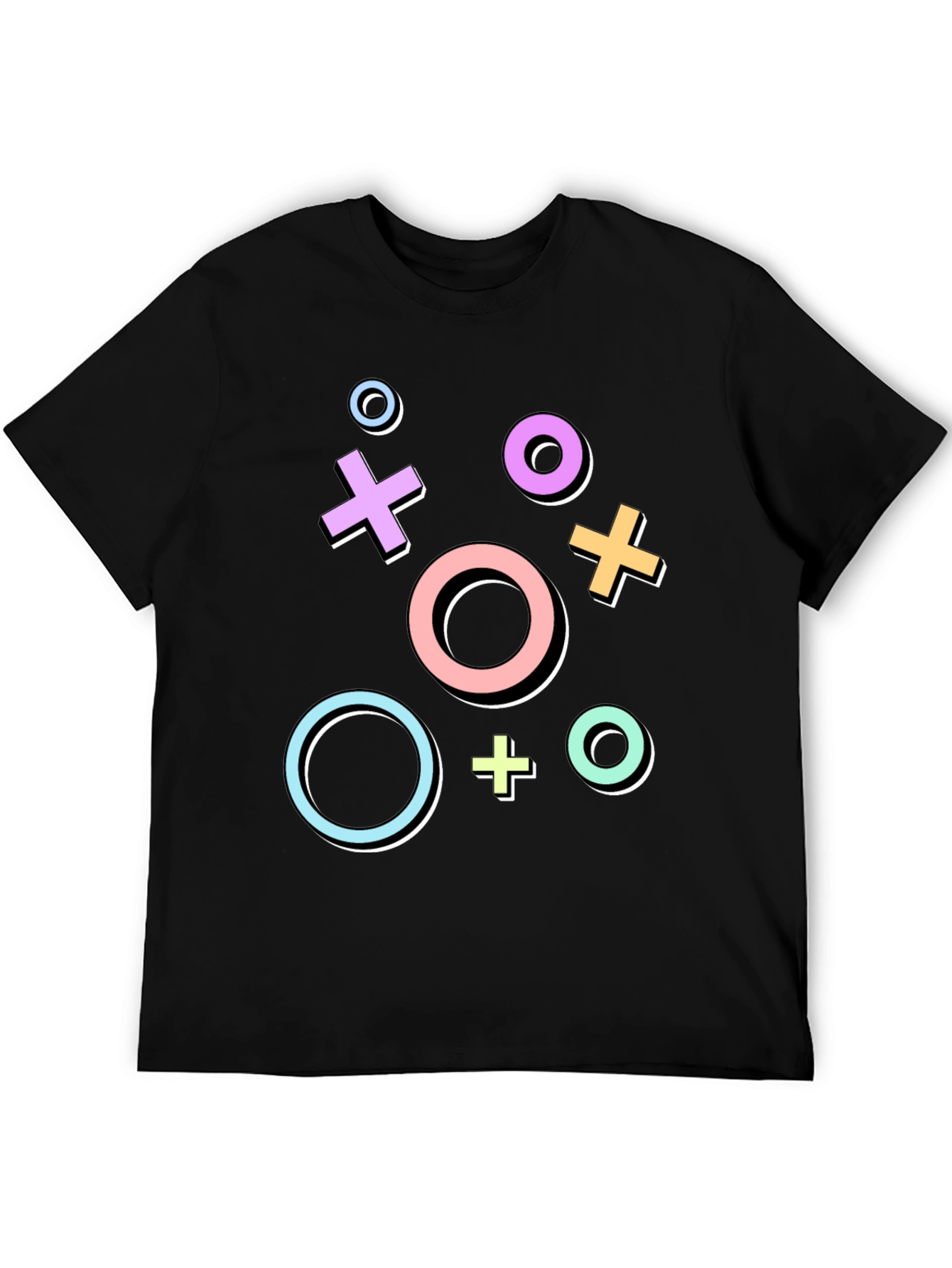 Retro Gaming Symbols Graphic Tee - Black Casual T-Shirt