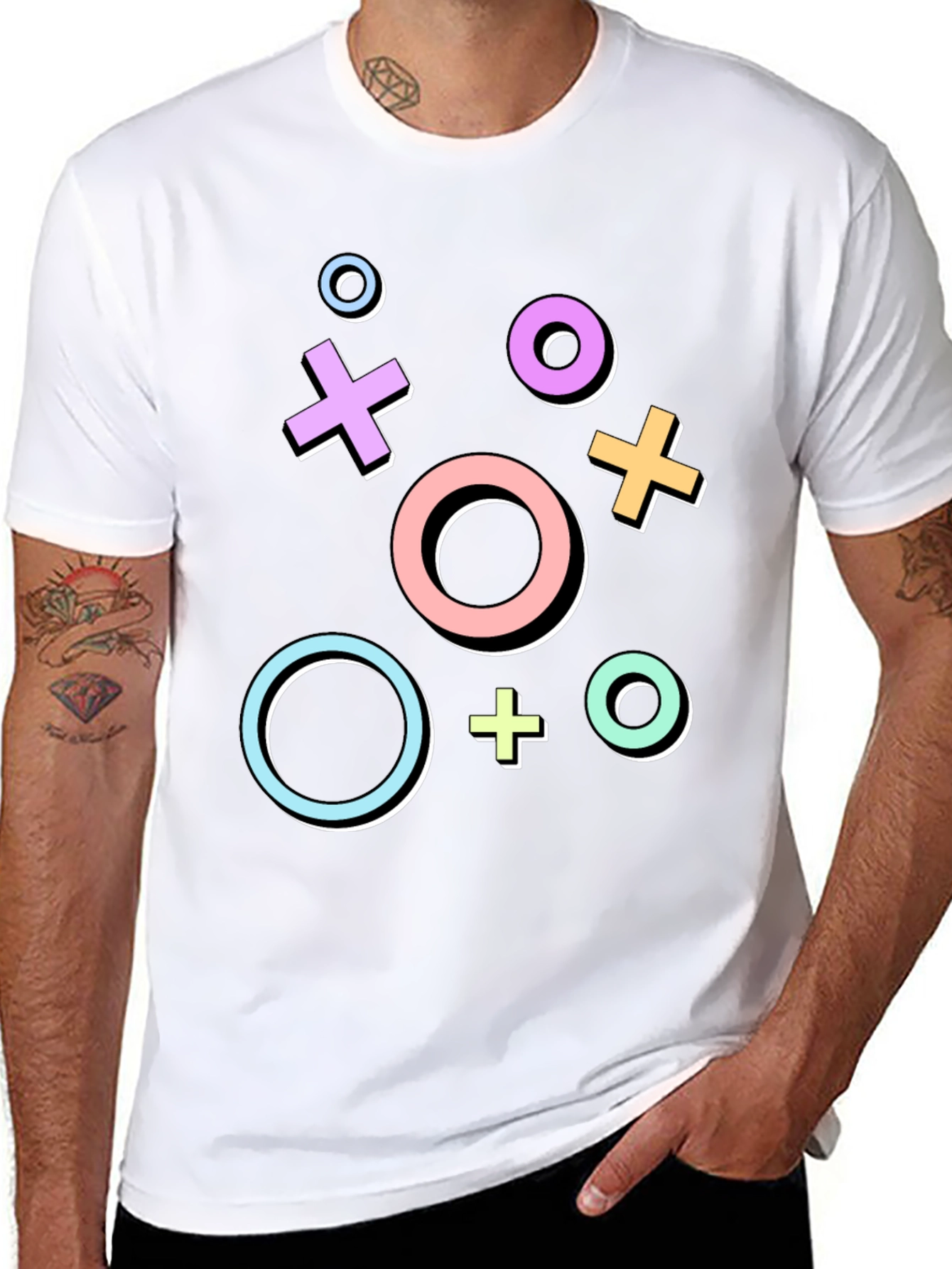 Retro Gaming Symbols Graphic Tee - Black Casual T-Shirt