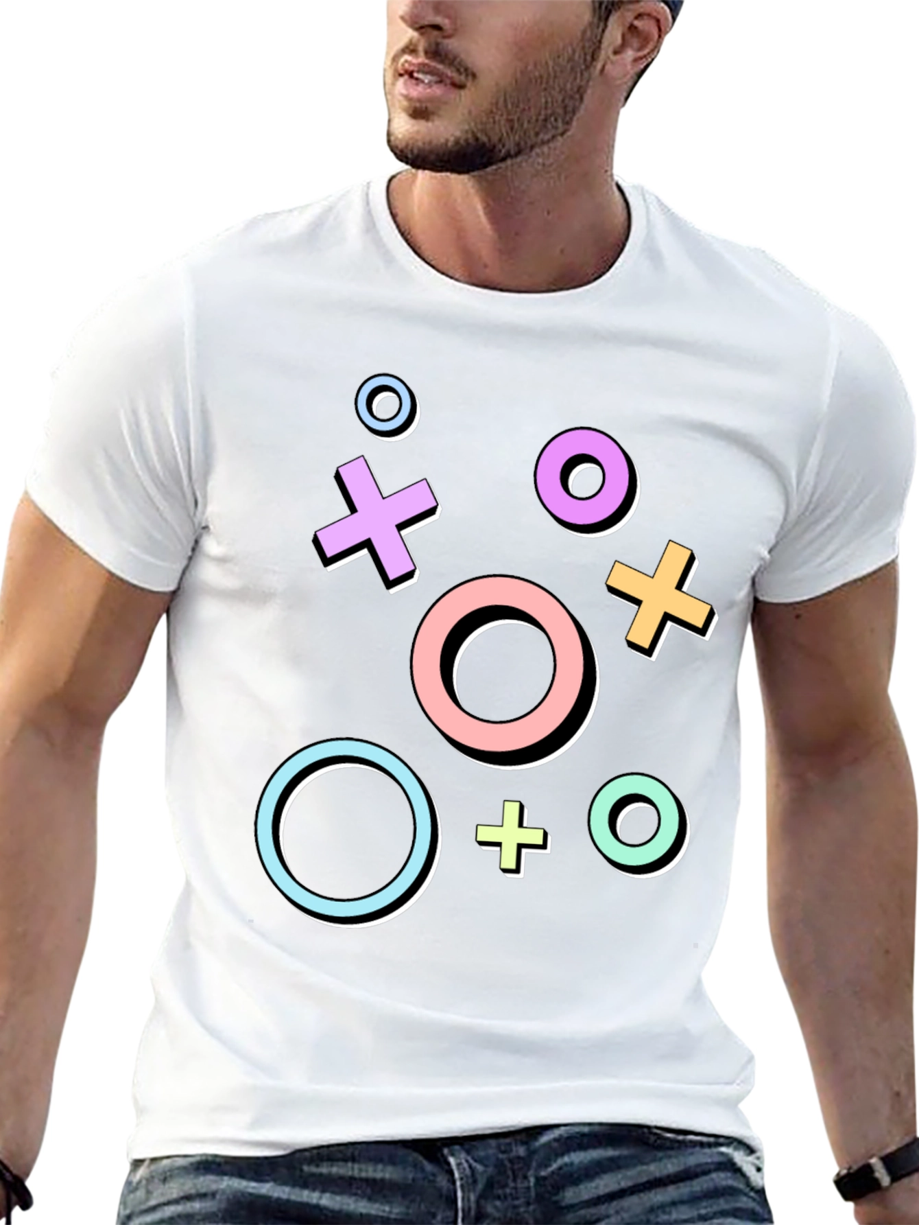 Retro Gaming Symbols Graphic Tee - Black Casual T-Shirt