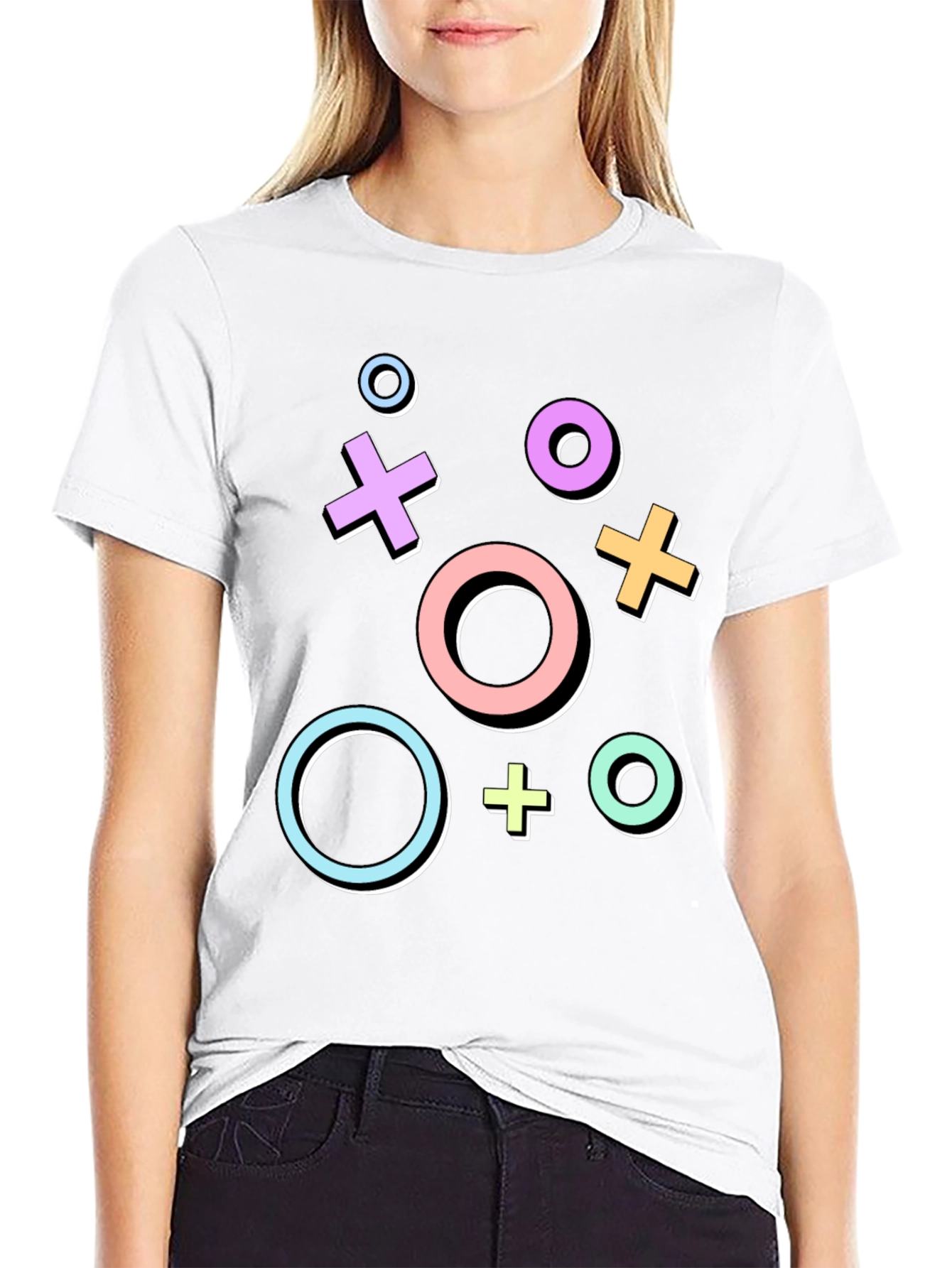 Retro Gaming Symbols Graphic Tee - Black Casual T-Shirt