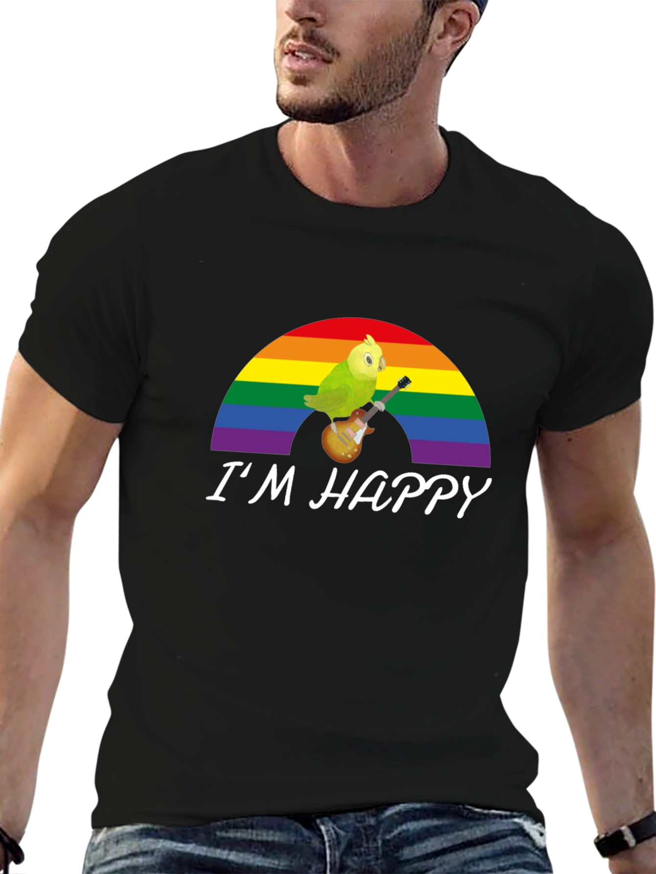 Im Happy Bird Guitar Rainbow Pride T-Shirt