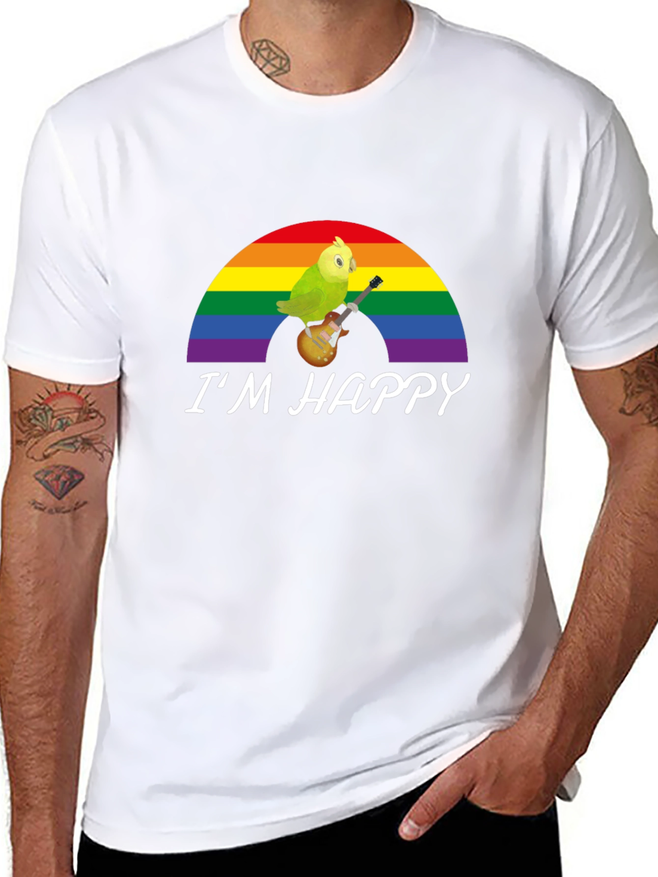 Im Happy Bird Guitar Rainbow Pride T-Shirt