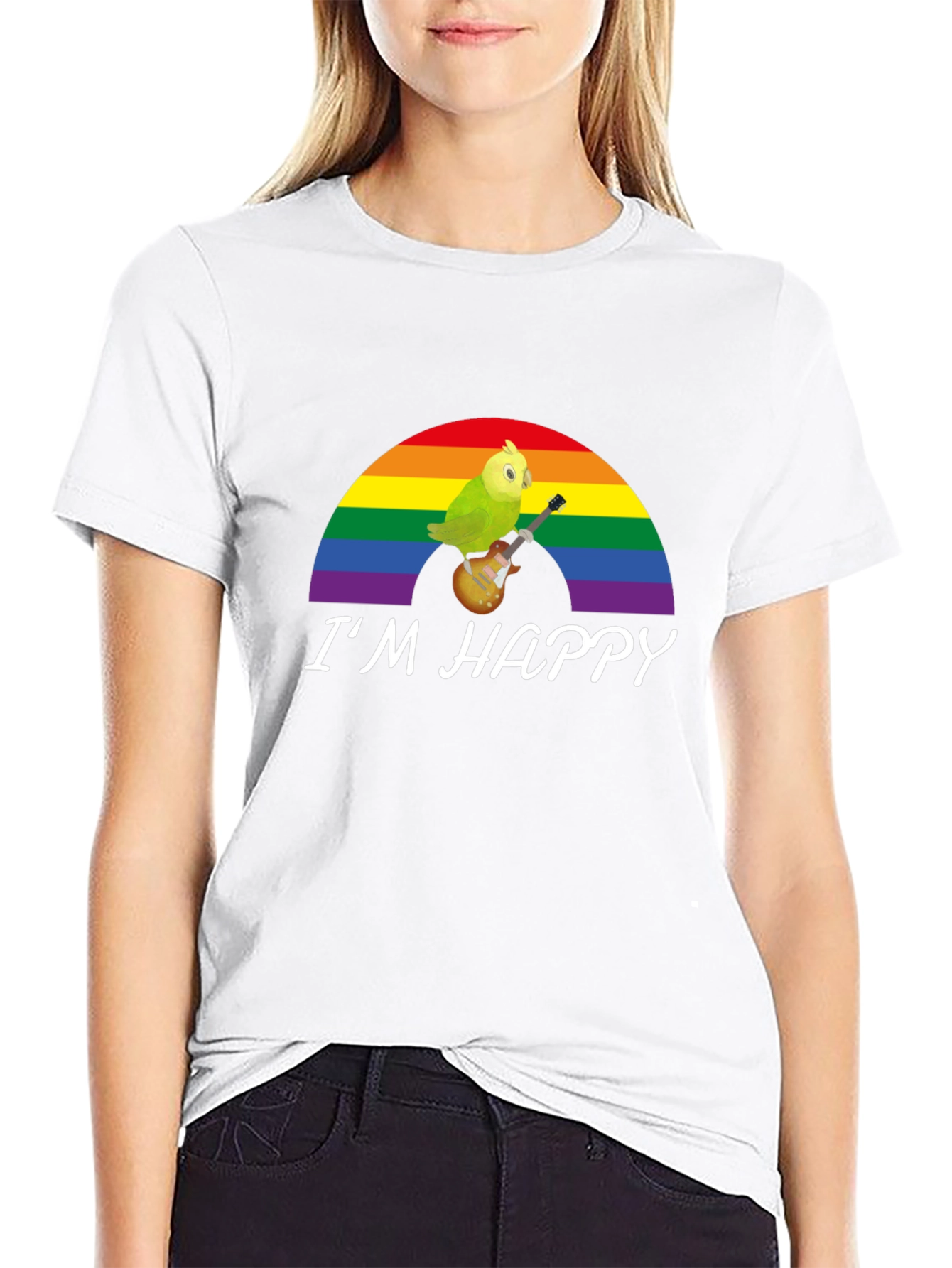 Im Happy Bird Guitar Rainbow Pride T-Shirt
