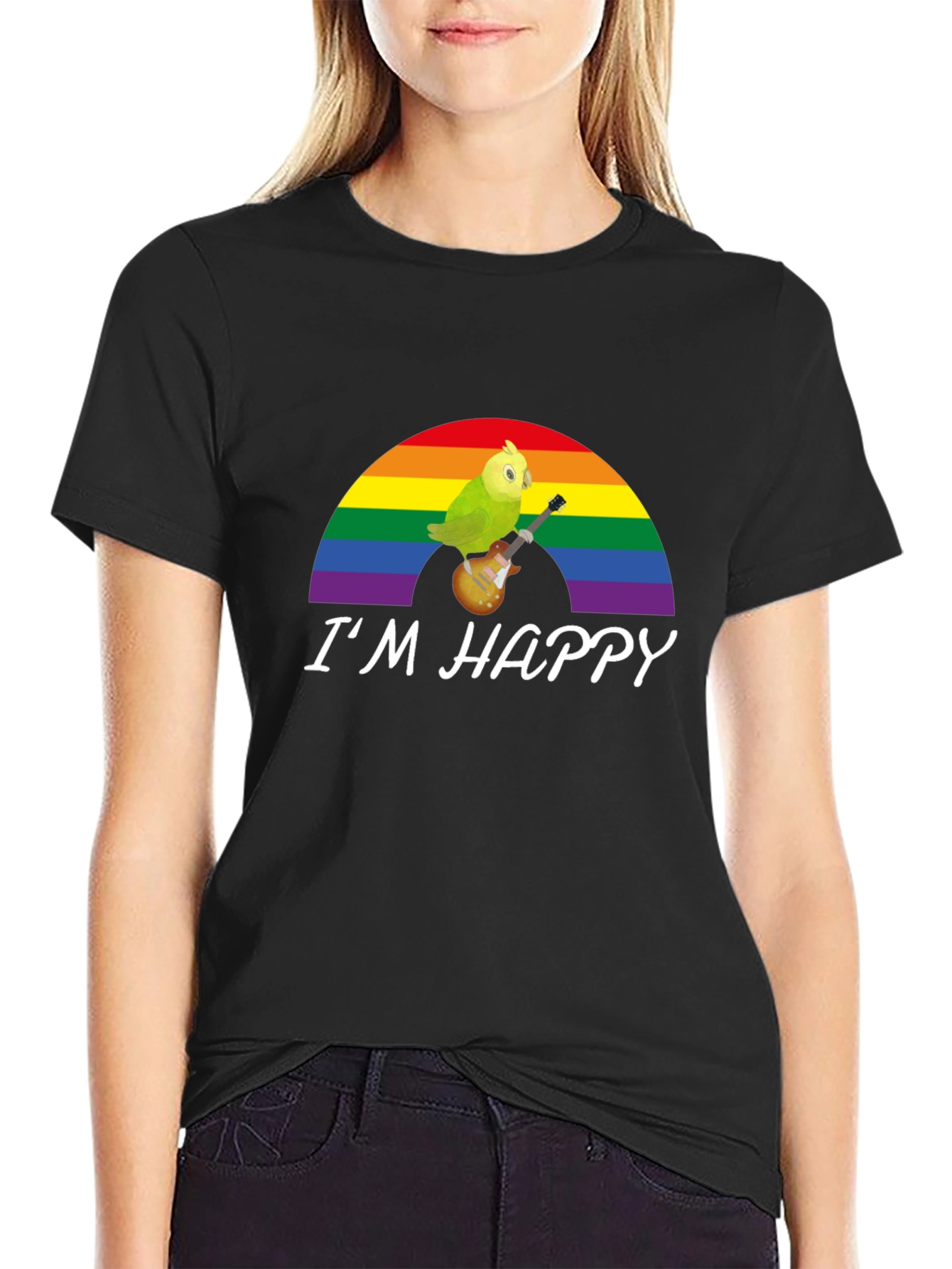 Im Happy Bird Guitar Rainbow Pride T-Shirt
