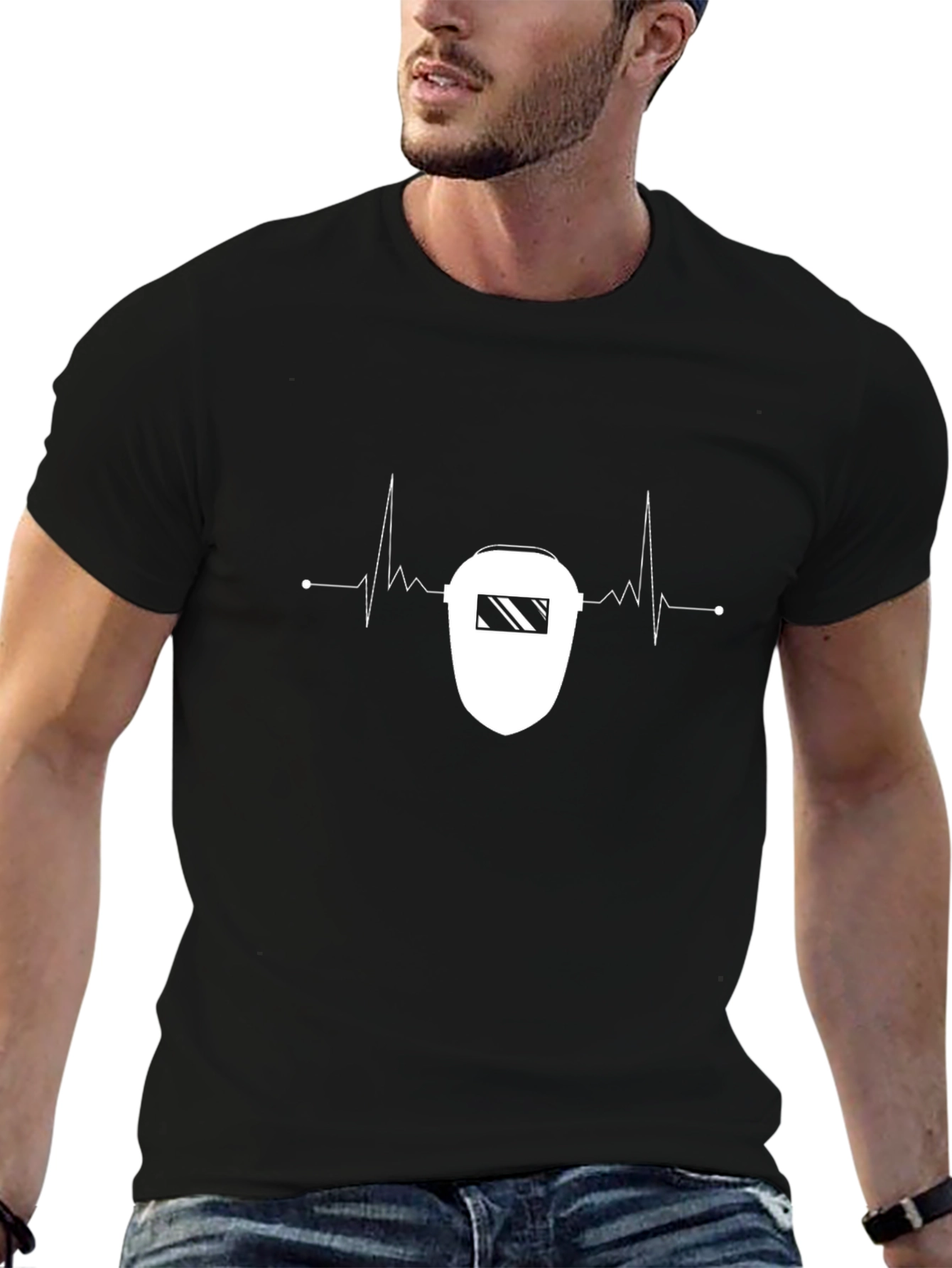 Welder Heartbeat T-Shirt - Black Crew Neck