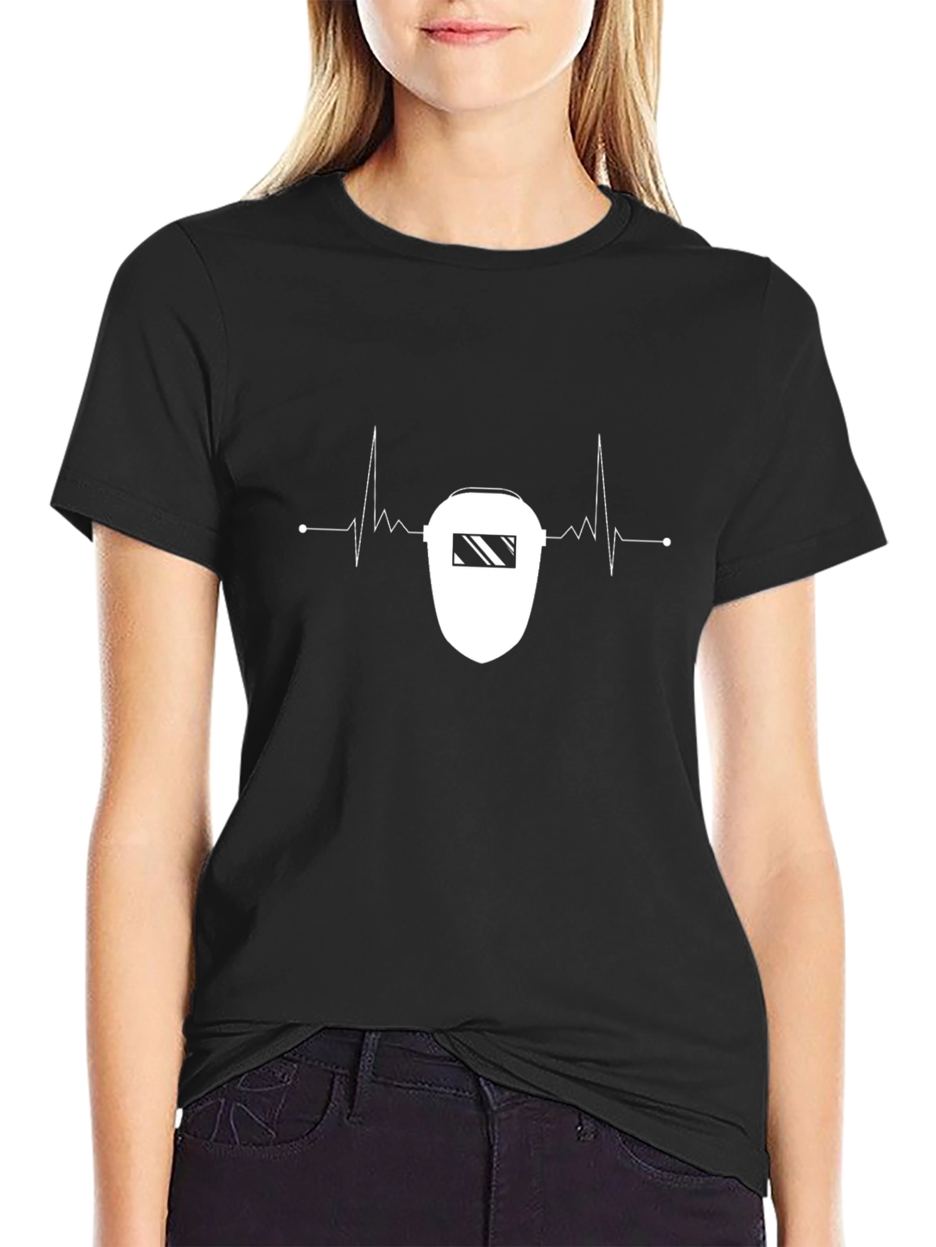 Welder Heartbeat T-Shirt - Black Crew Neck